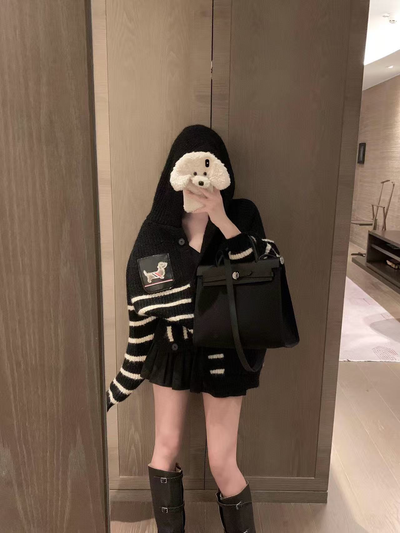 THOM BR0WNE ストライプ フード付きウールカーディガン【50％割引+送料無料】