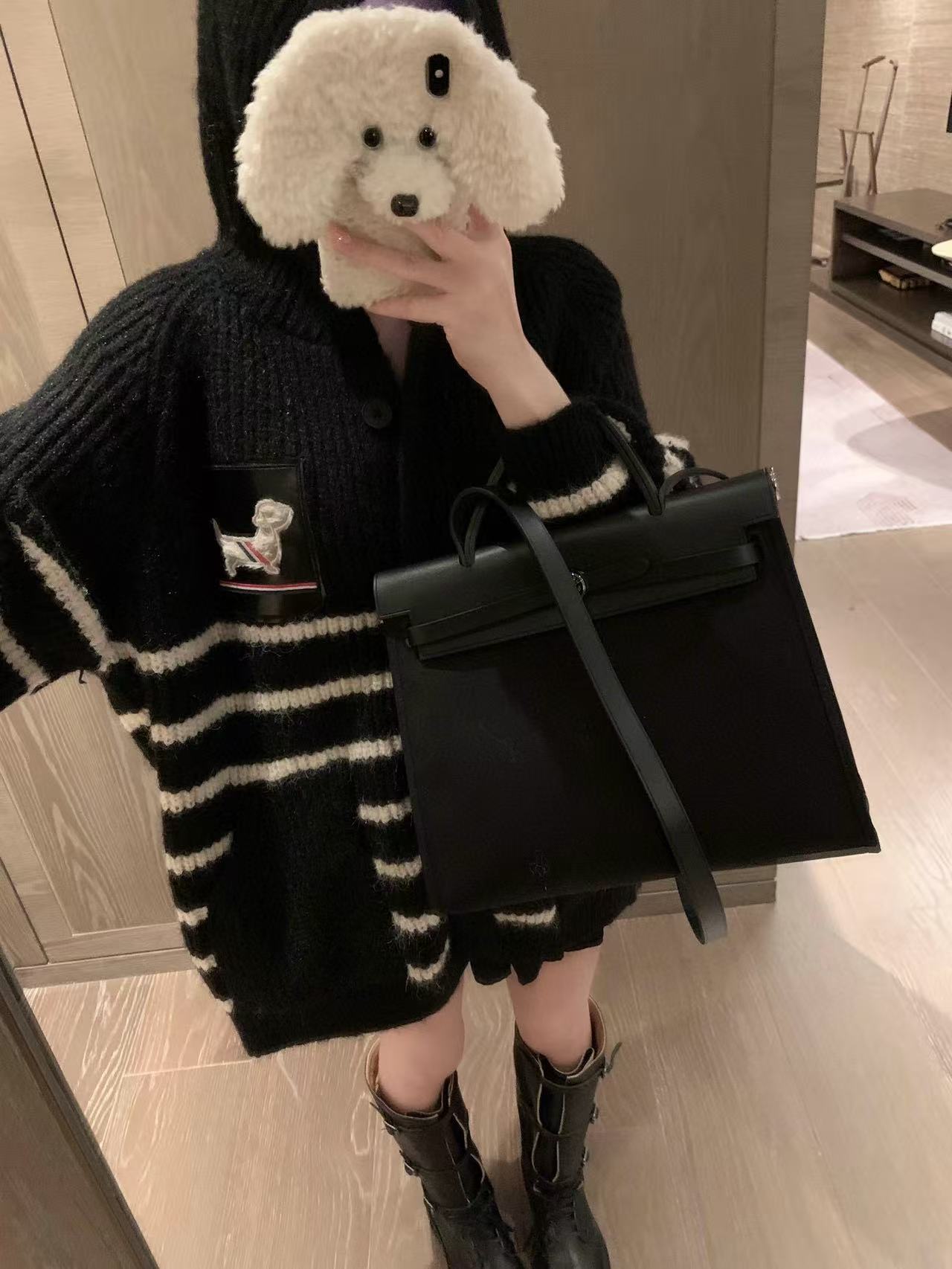 THOM BR0WNE ストライプ フード付きウールカーディガン【50％割引+送料無料】