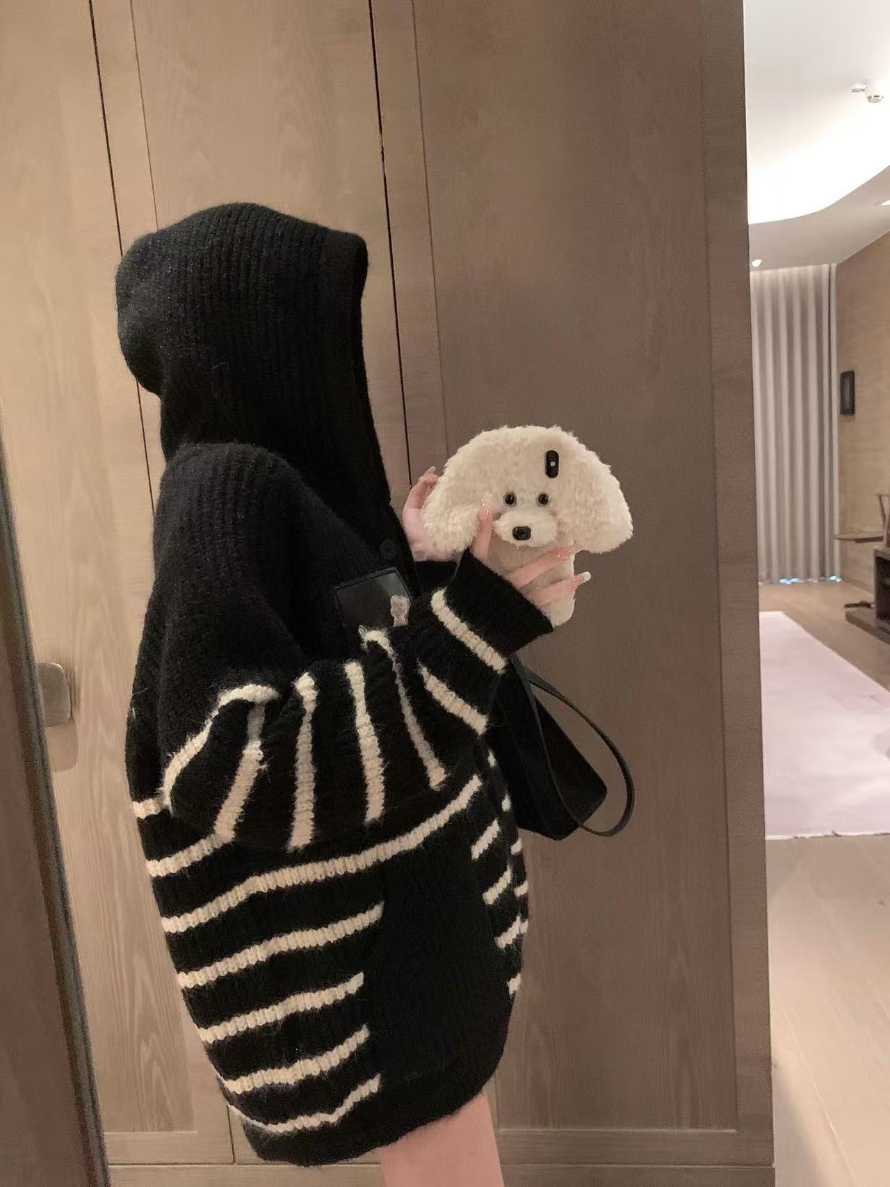 THOM BR0WNE ストライプ フード付きウールカーディガン【50％割引+送料無料】