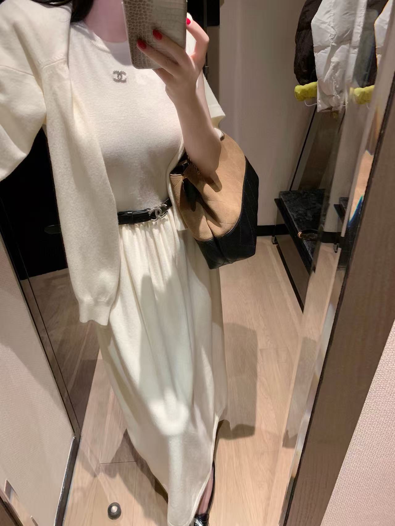 CHANE1 ダブルC ウールカーディガン＋ワンピース ツーピースセット【50％割引+送料無料】