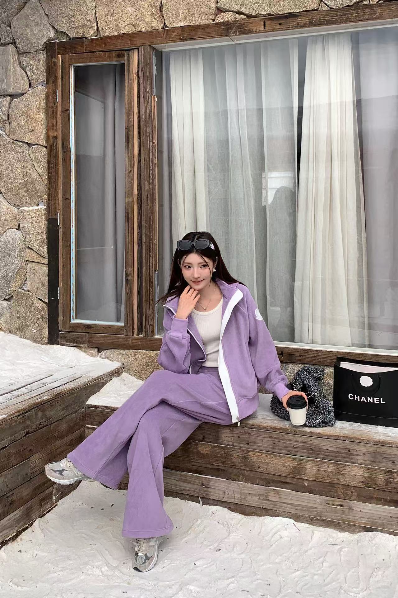 M0NECLER パープル フード付き カジュアルスーツ【50％割引+送料無料】