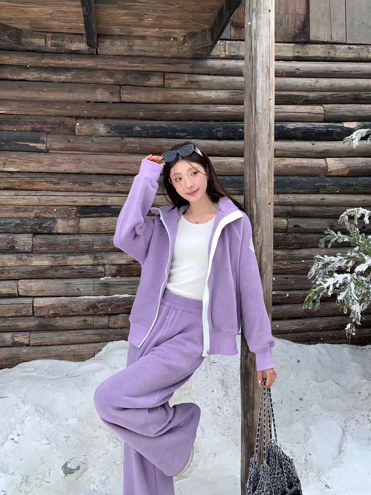 M0NECLER パープル フード付き カジュアルスーツ【50％割引+送料無料】