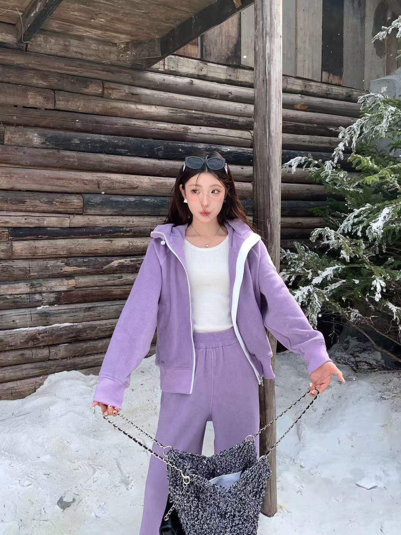 M0NECLER パープル フード付き カジュアルスーツ【50％割引+送料無料】