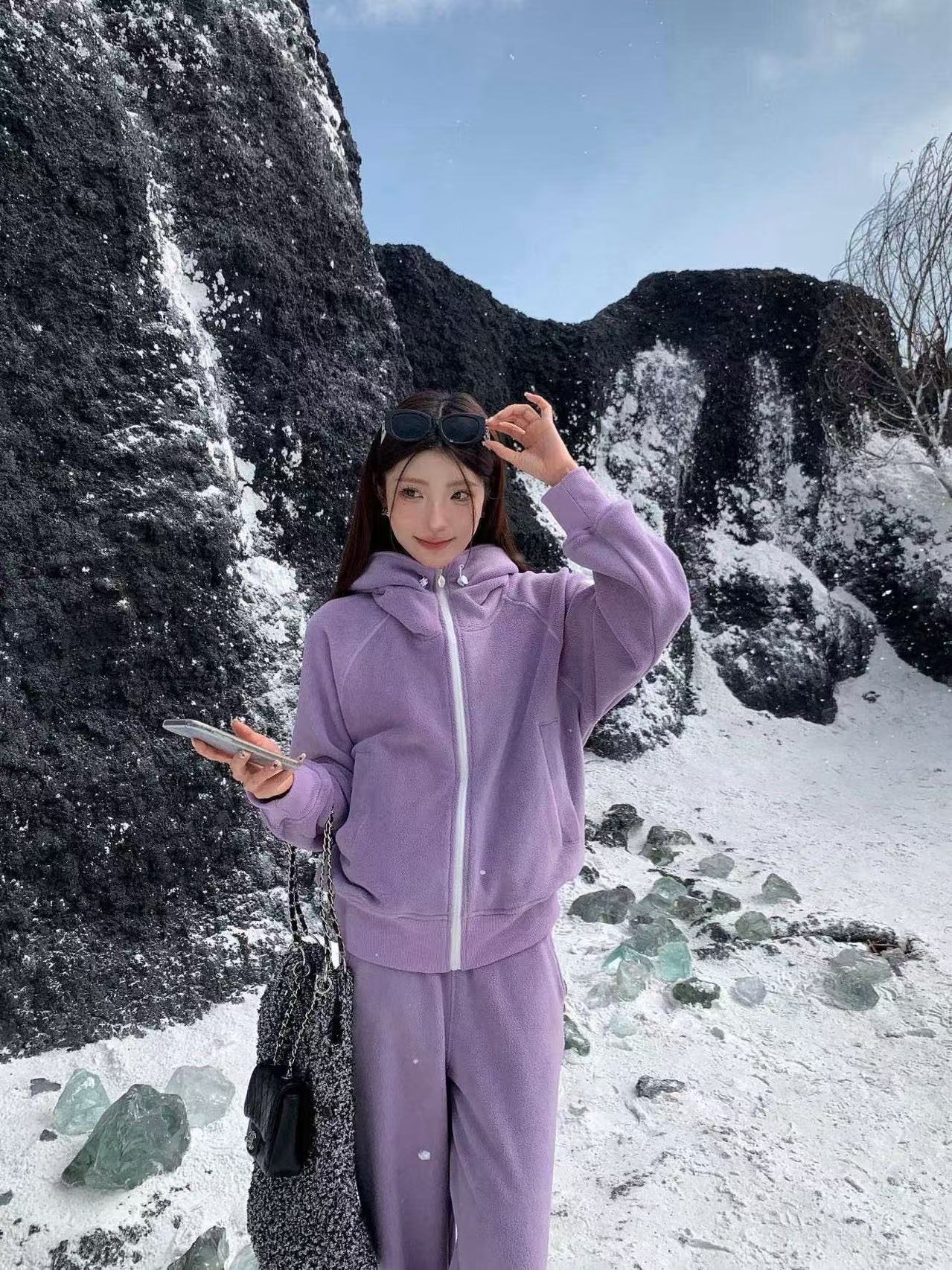 M0NECLER パープル フード付き カジュアルスーツ【50％割引+送料無料】