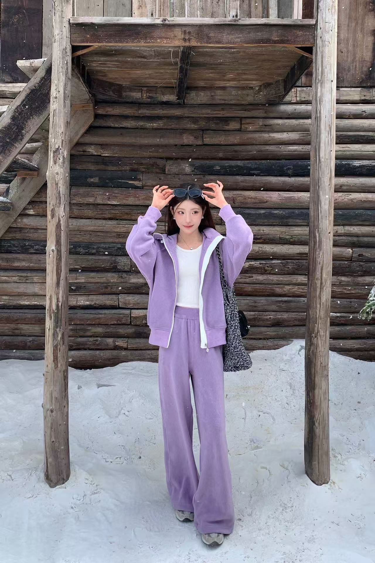 M0NECLER パープル フード付き カジュアルスーツ【50％割引+送料無料】