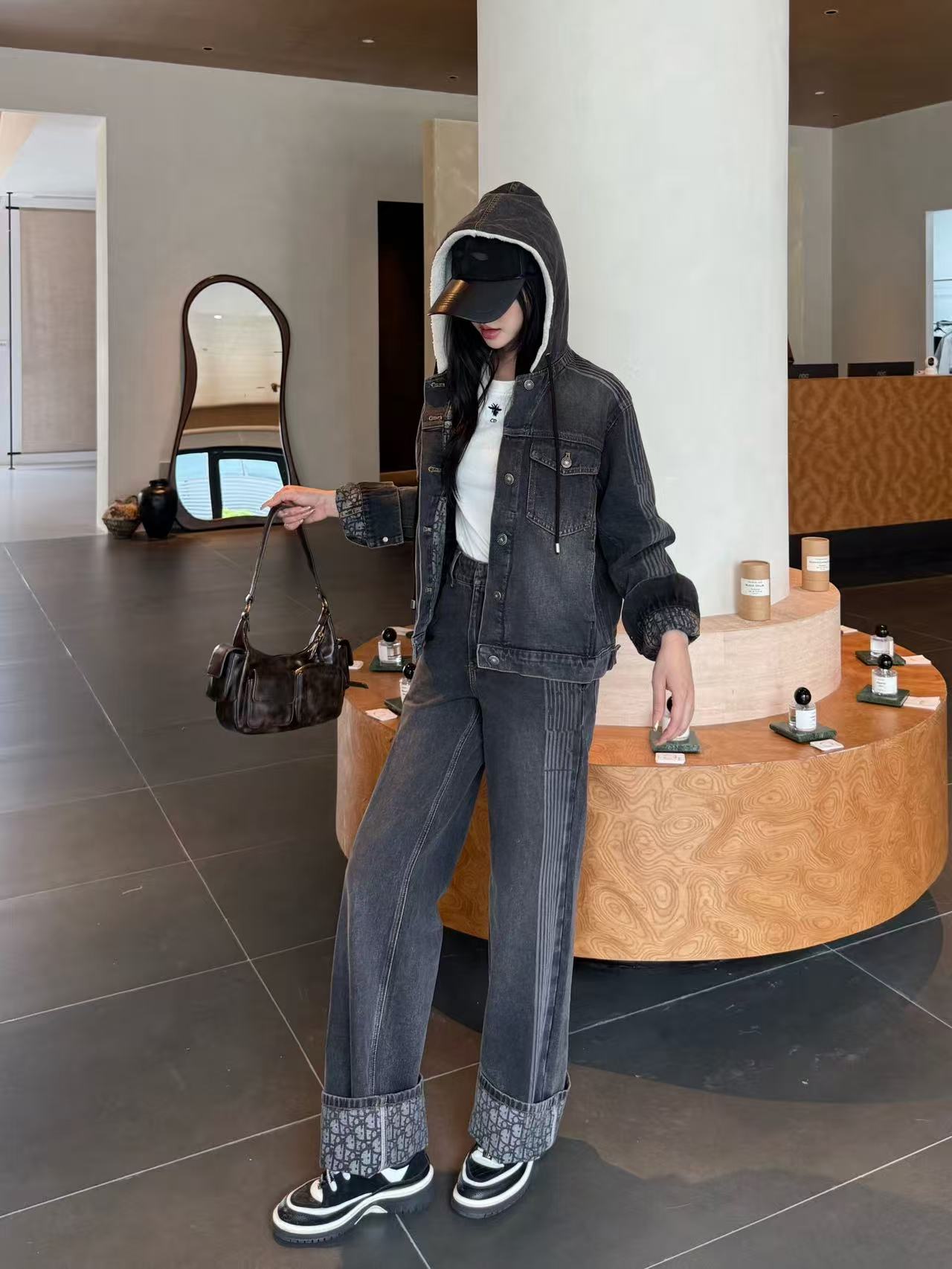 DIOR フード付きデニムジャケット + パンツ ツーピースセット【50％割引+送料無料】