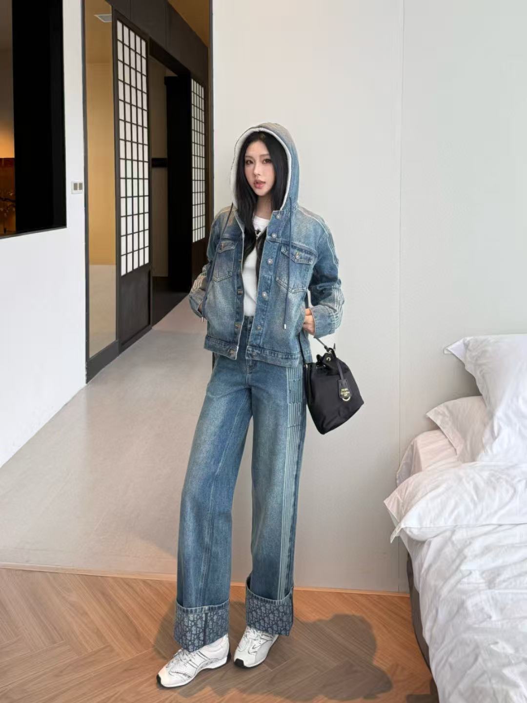 DIOR フード付きデニムジャケット + パンツ ツーピースセット【50％割引+送料無料】