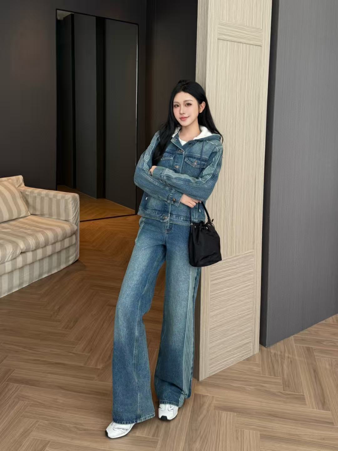 DIOR フード付きデニムジャケット + パンツ ツーピースセット【50％割引+送料無料】