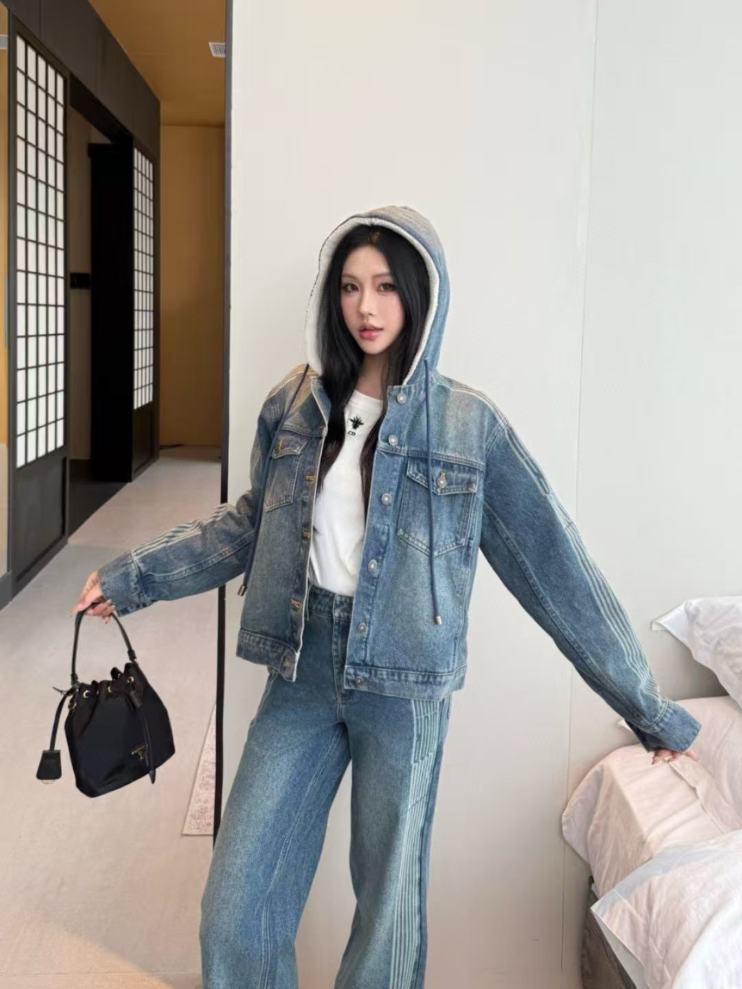 DIOR フード付きデニムジャケット + パンツ ツーピースセット【50％割引+送料無料】