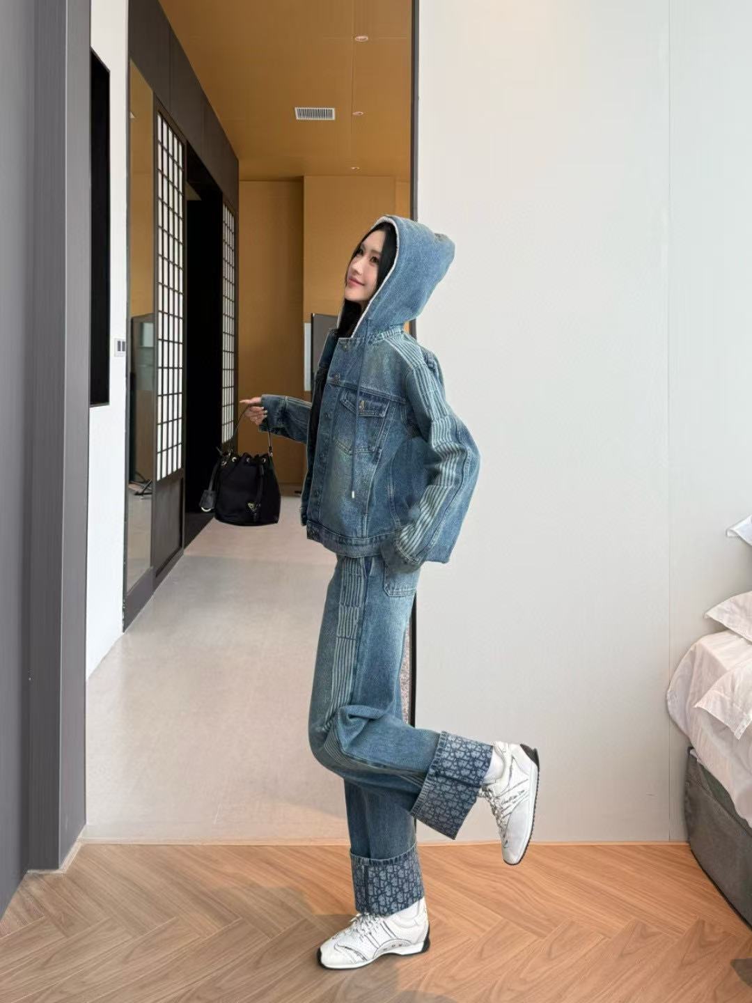 DIOR フード付きデニムジャケット + パンツ ツーピースセット【50％割引+送料無料】