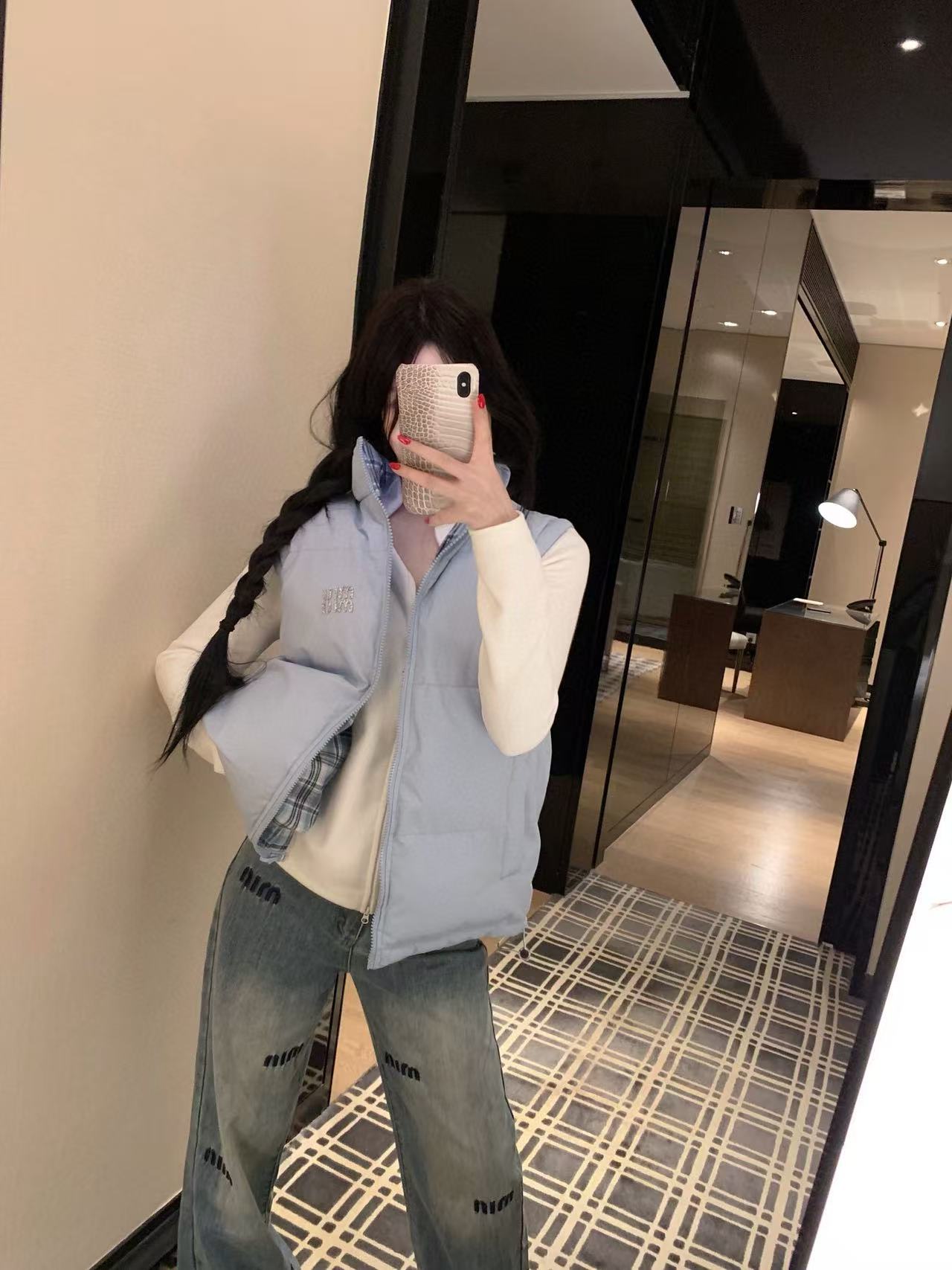 M1UM1U チェック柄 両面ベスト コットンジャケット【50％割引+送料無料】