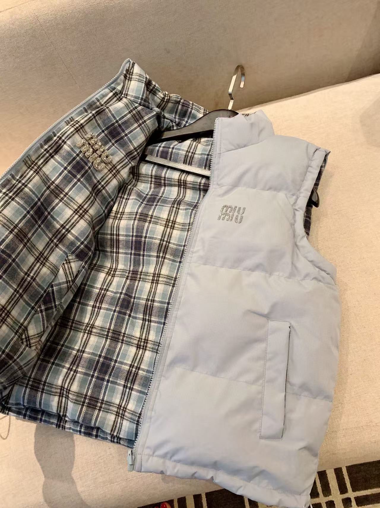 M1UM1U チェック柄 両面ベスト コットンジャケット【50％割引+送料無料】