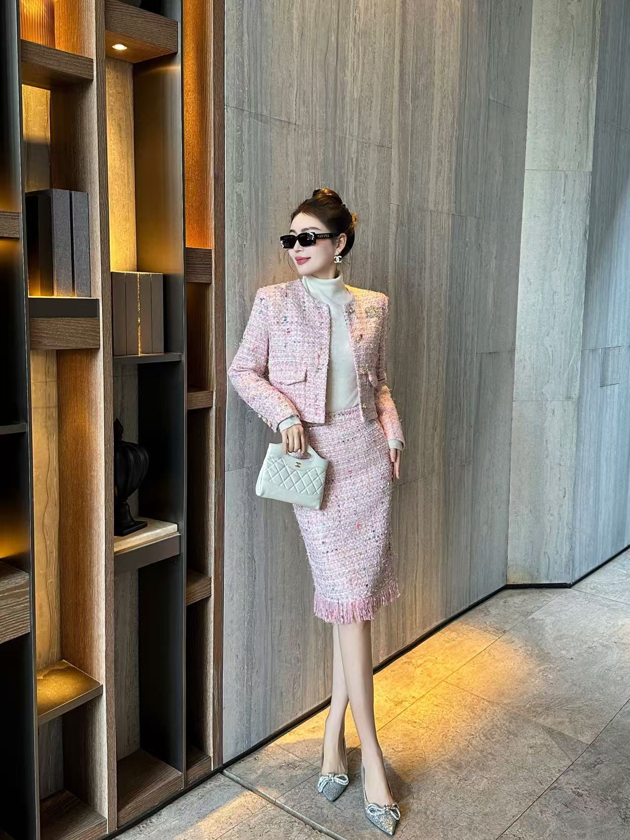 CHANE1 高品質ダブルCジャケット+スカート ツーピースセット【50％割引+送料無料】