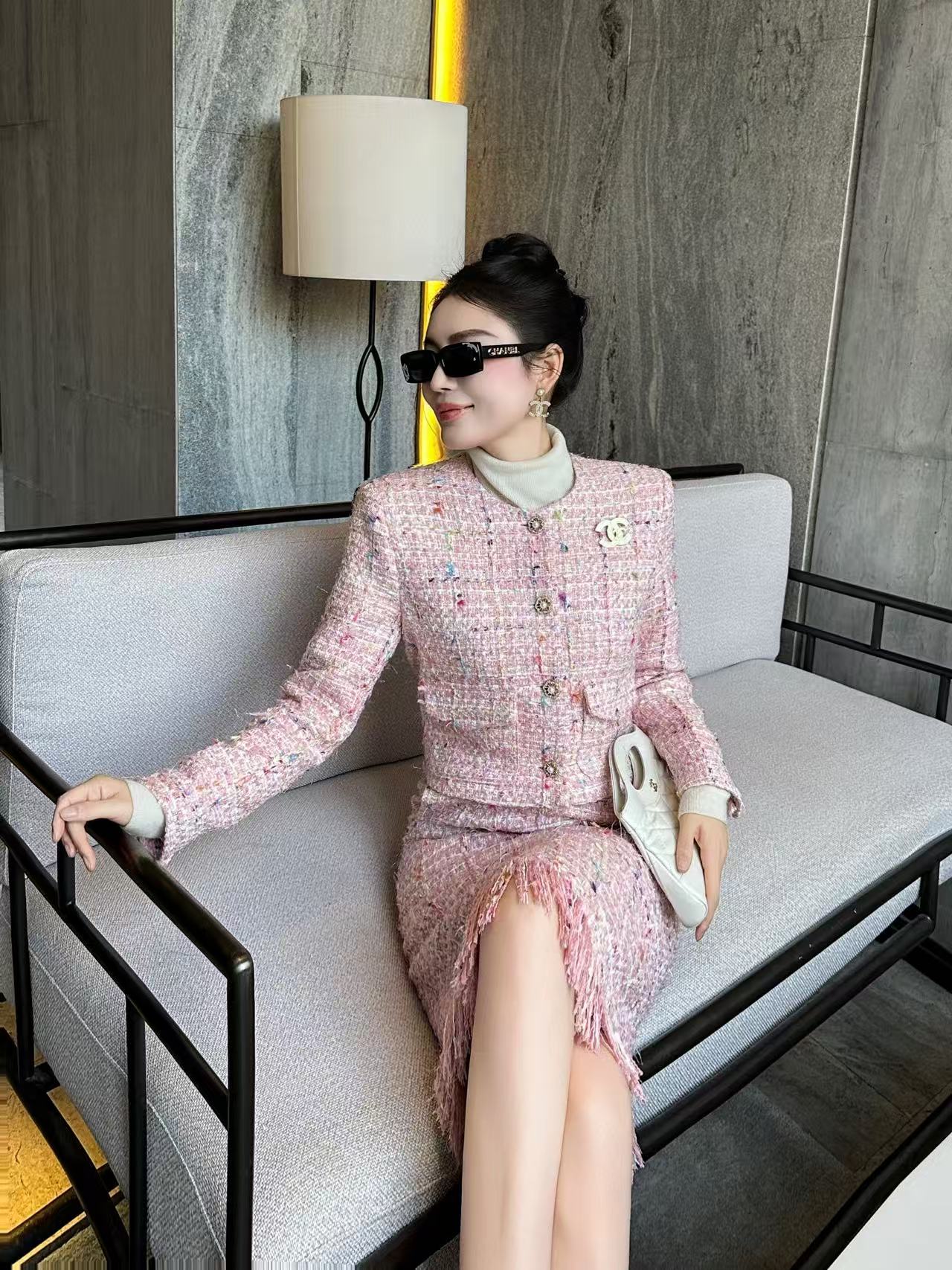 CHANE1 高品質ダブルCジャケット+スカート ツーピースセット【50％割引+送料無料】