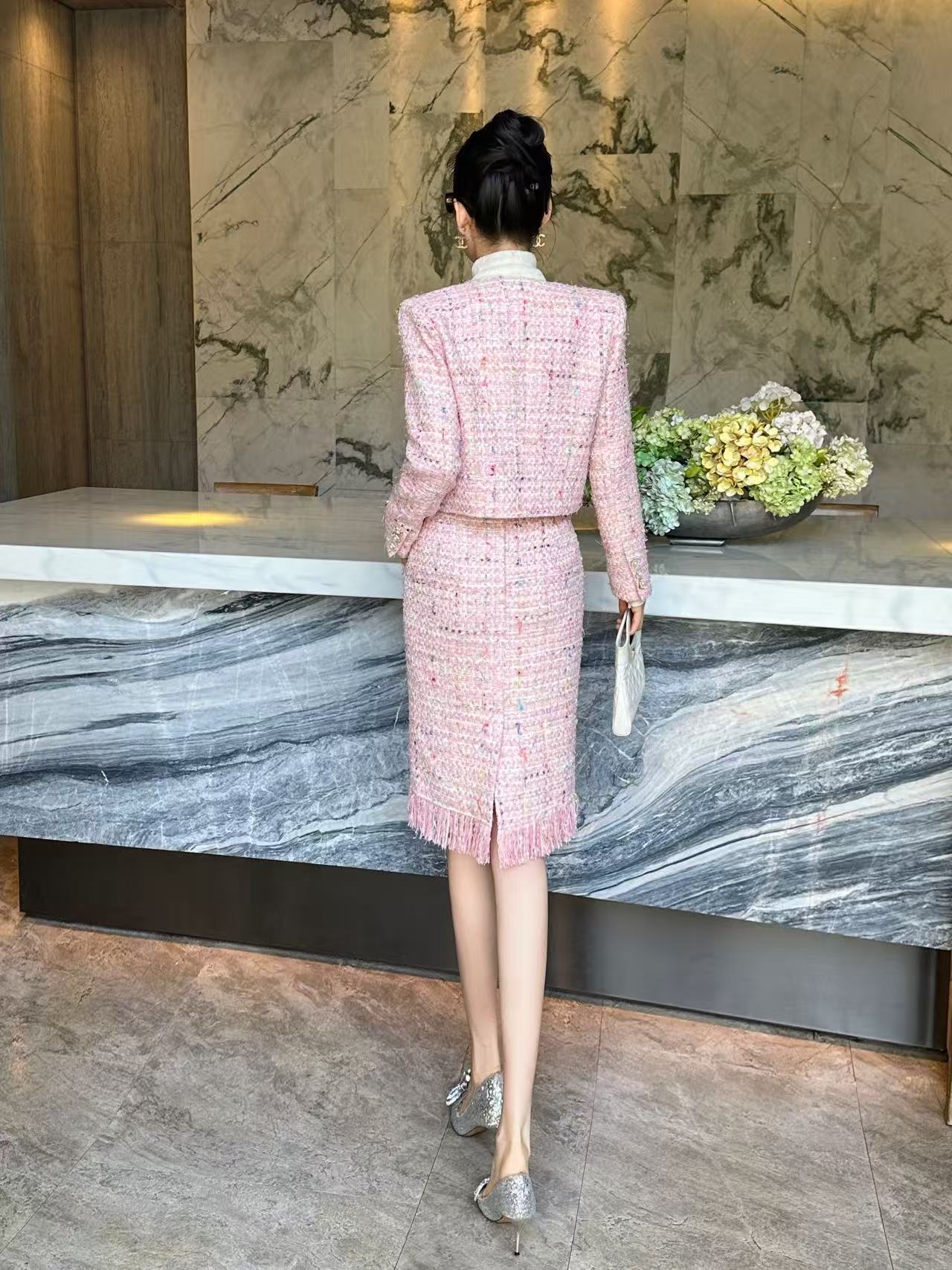 CHANE1 高品質ダブルCジャケット+スカート ツーピースセット【50％割引+送料無料】