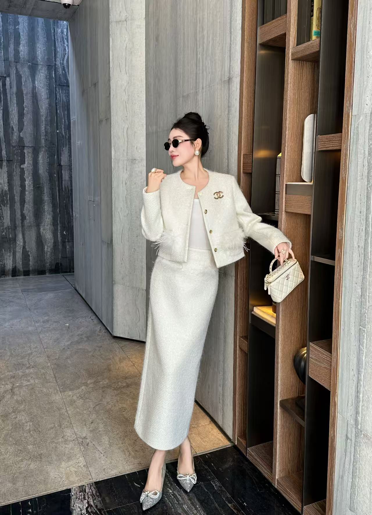 CHANE1 上質シンプルジャケット+スカート2点セット【50％割引+送料無料】