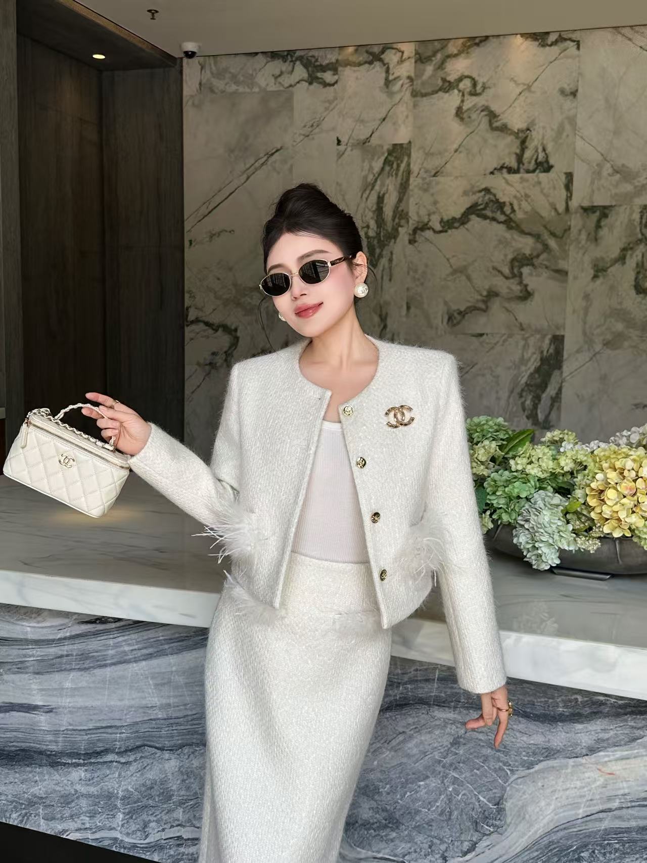 CHANE1 上質シンプルジャケット+スカート2点セット【50％割引+送料無料】