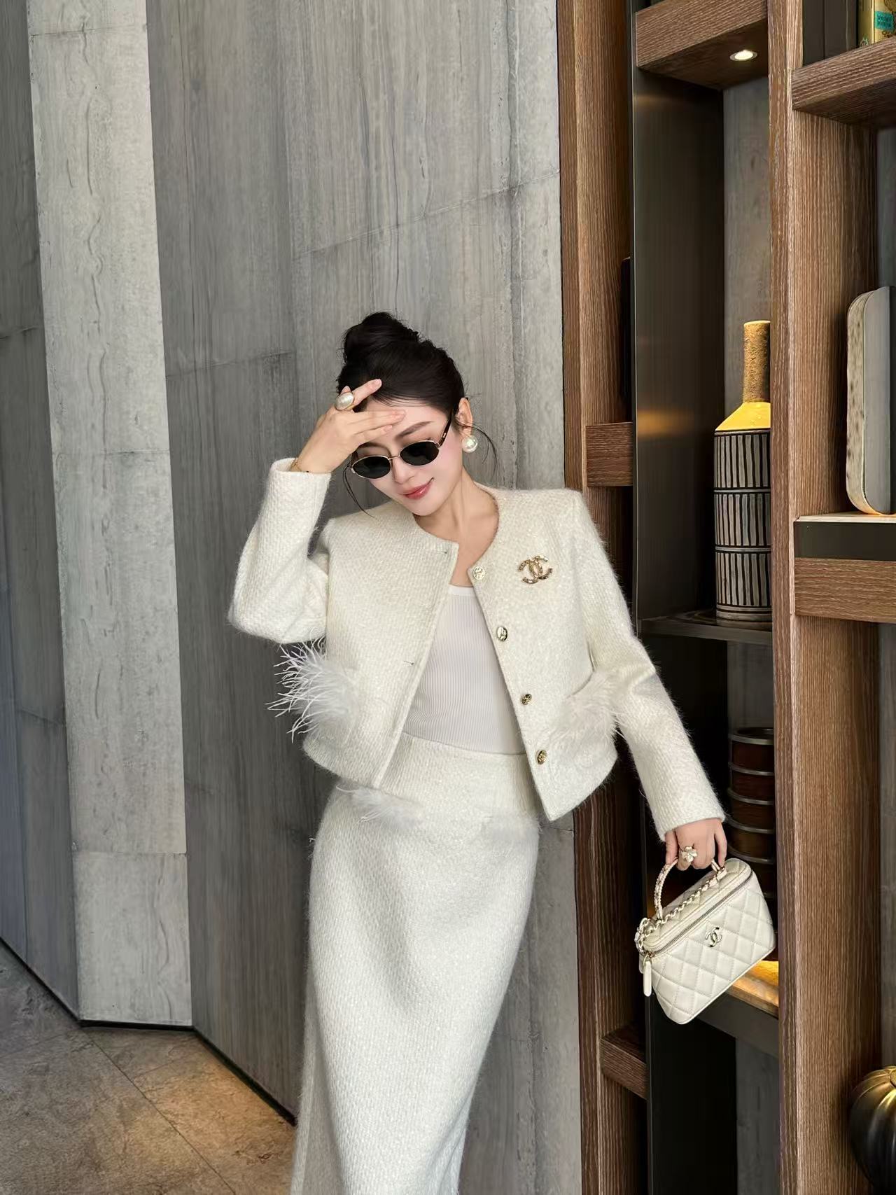 CHANE1 上質シンプルジャケット+スカート2点セット【50％割引+送料無料】