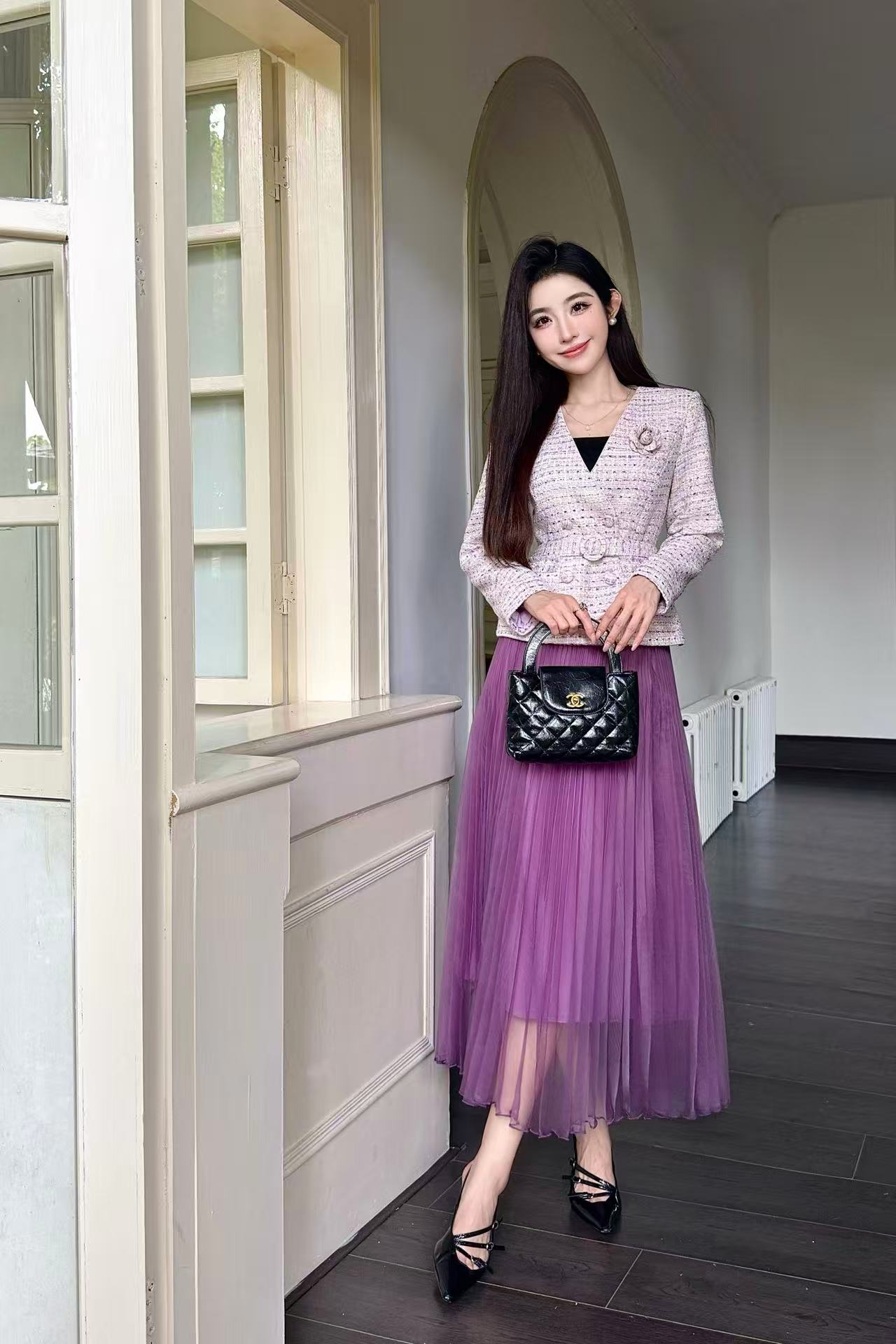 CHANE1 高級カメリアジャケット+スカート ツーピースセット【50％割引+送料無料】