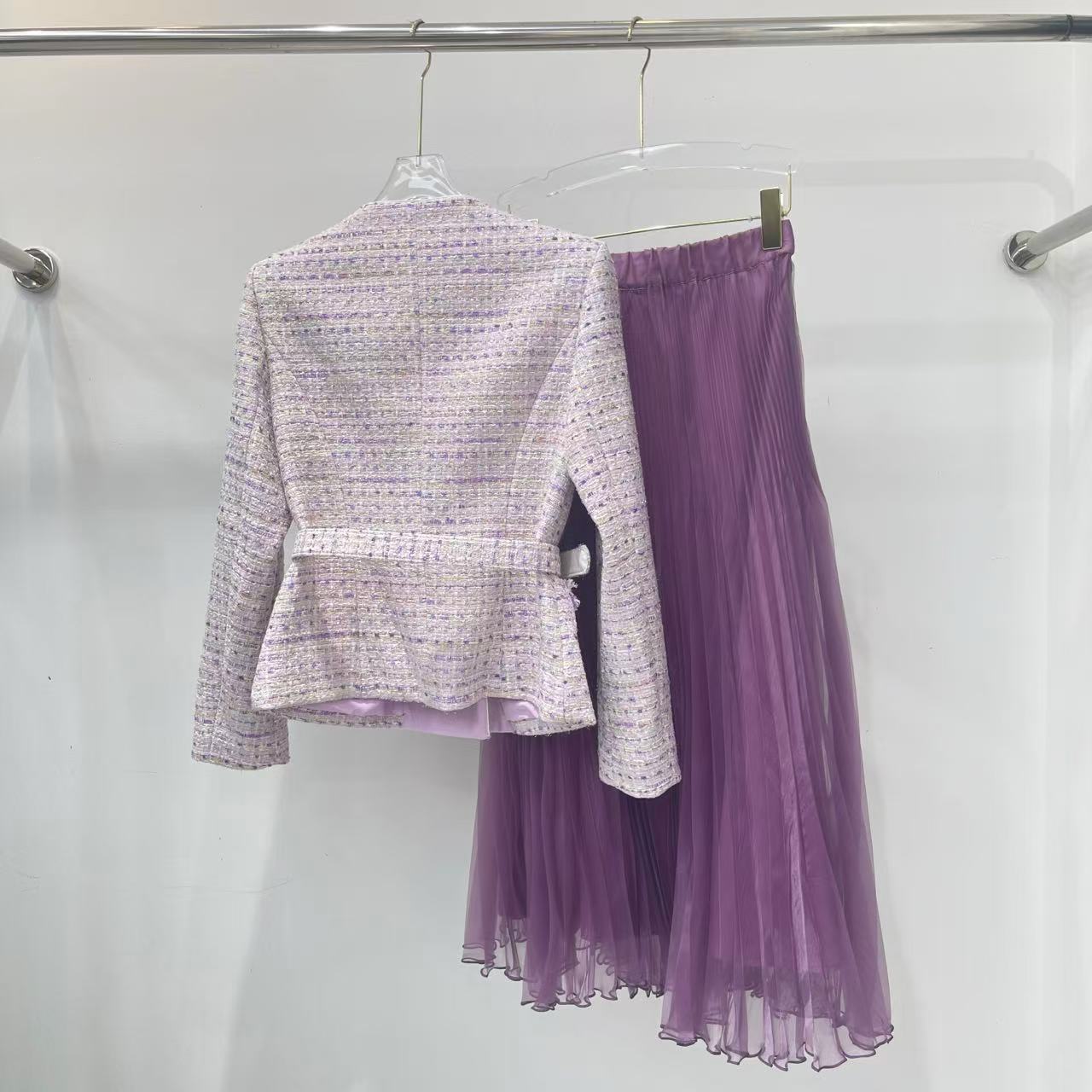 CHANE1 高級カメリアジャケット+スカート ツーピースセット【50％割引+送料無料】