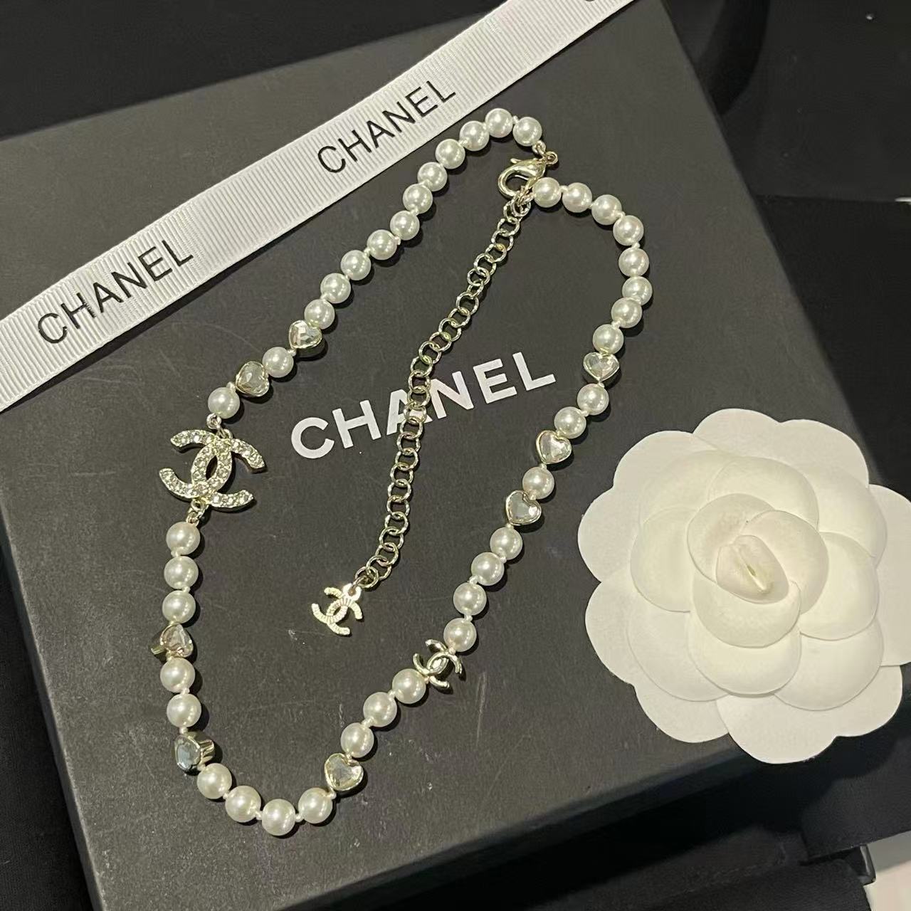 CHANE1 ダブルC ダイヤモンド＆パールネックレス【50％割引+送料無料】
