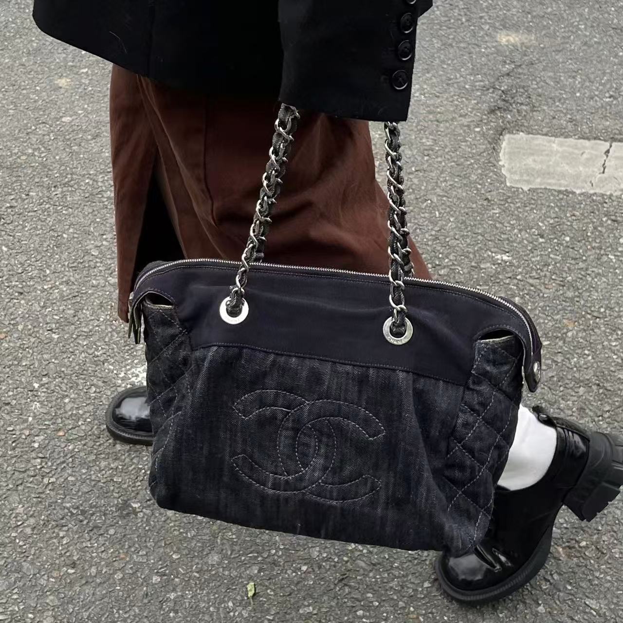 CHANE1 ダブルCチェーンデニムショッピングバッグ【50％割引+送料無料】