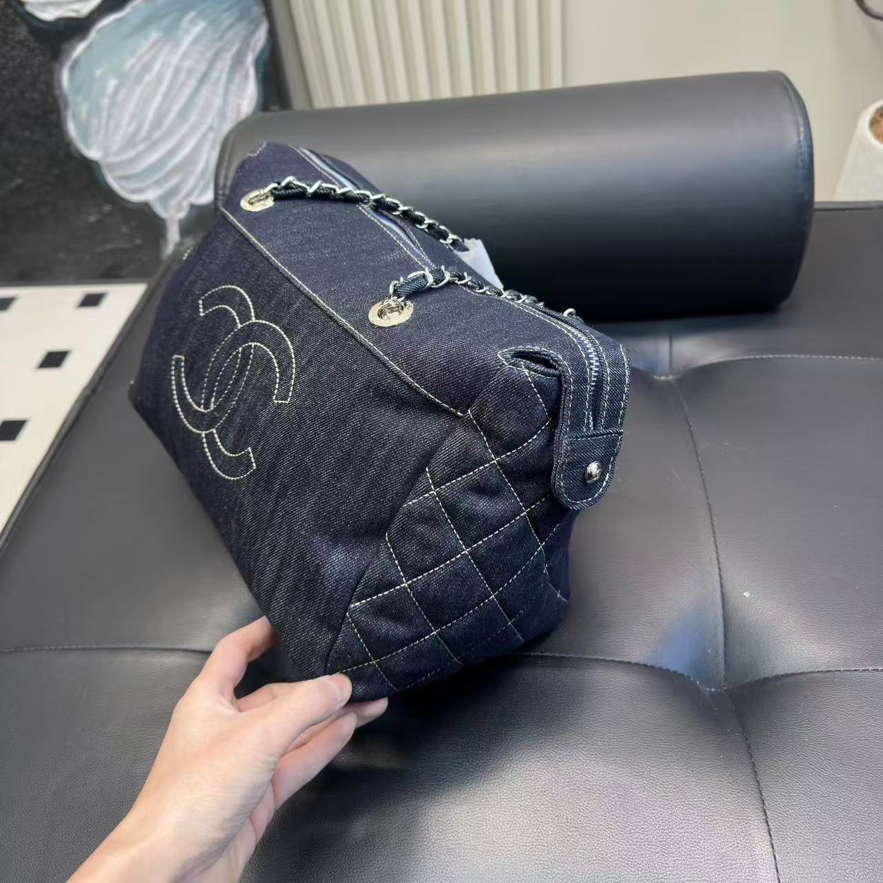 CHANE1 ダブルCチェーンデニムショッピングバッグ【50%割引+送料無料】