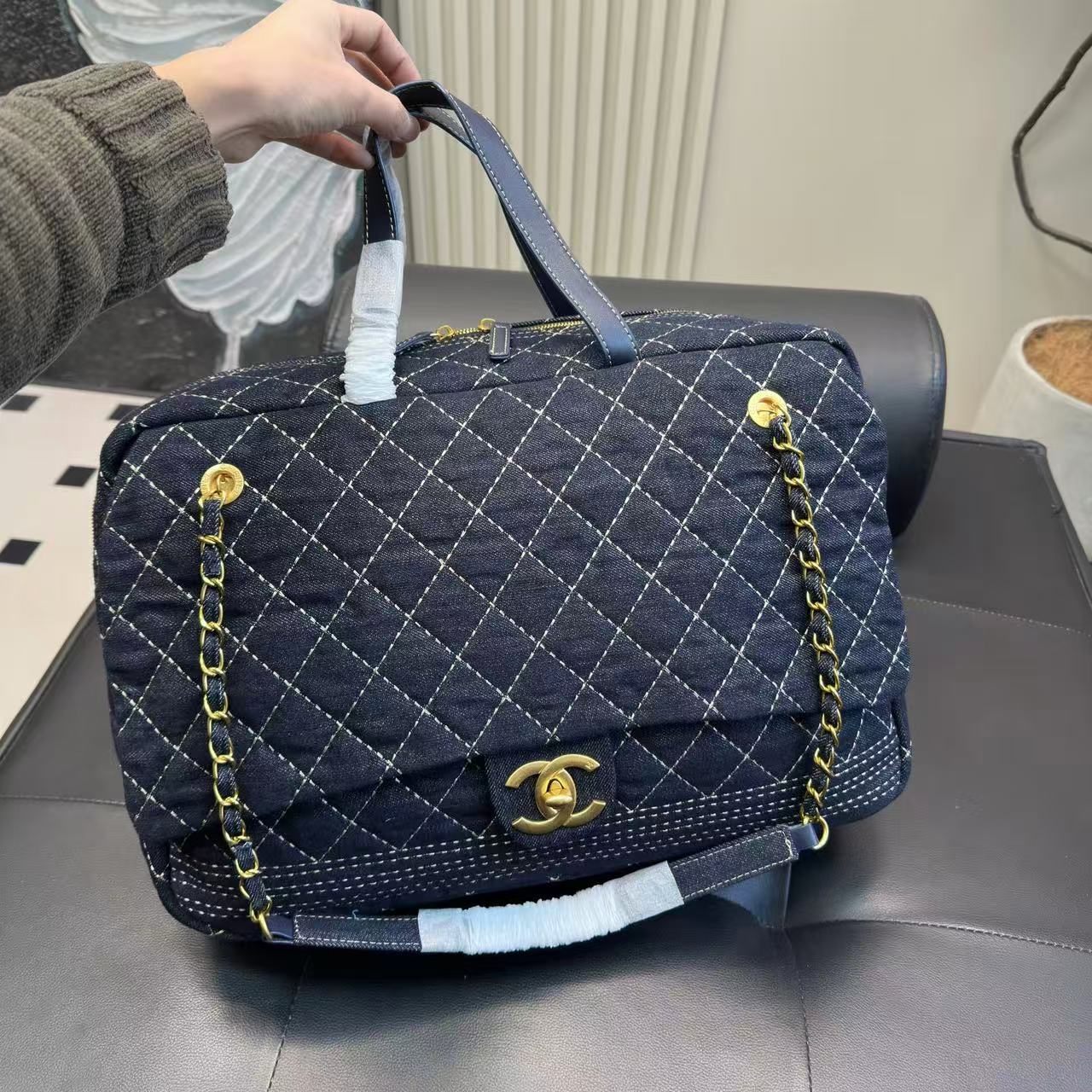 CHANE1 ダブルCチェックチェーンショッピングバッグ【50％割引+送料無料】