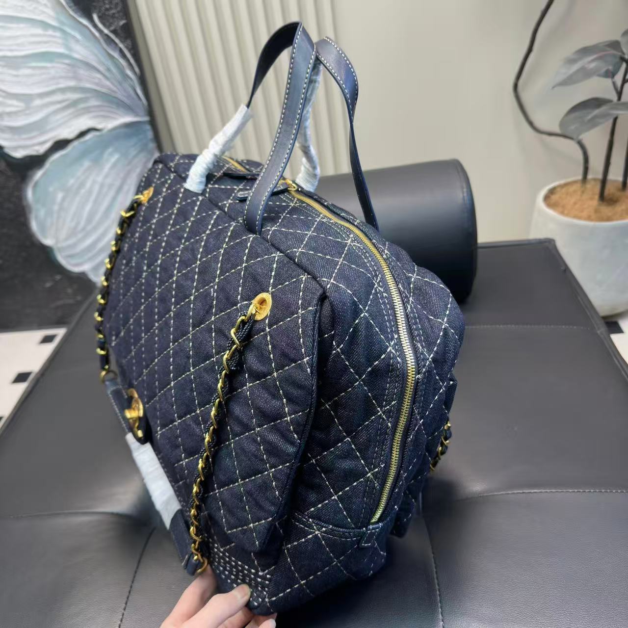 CHANE1 ダブルCチェックチェーンショッピングバッグ【50％割引+送料無料】