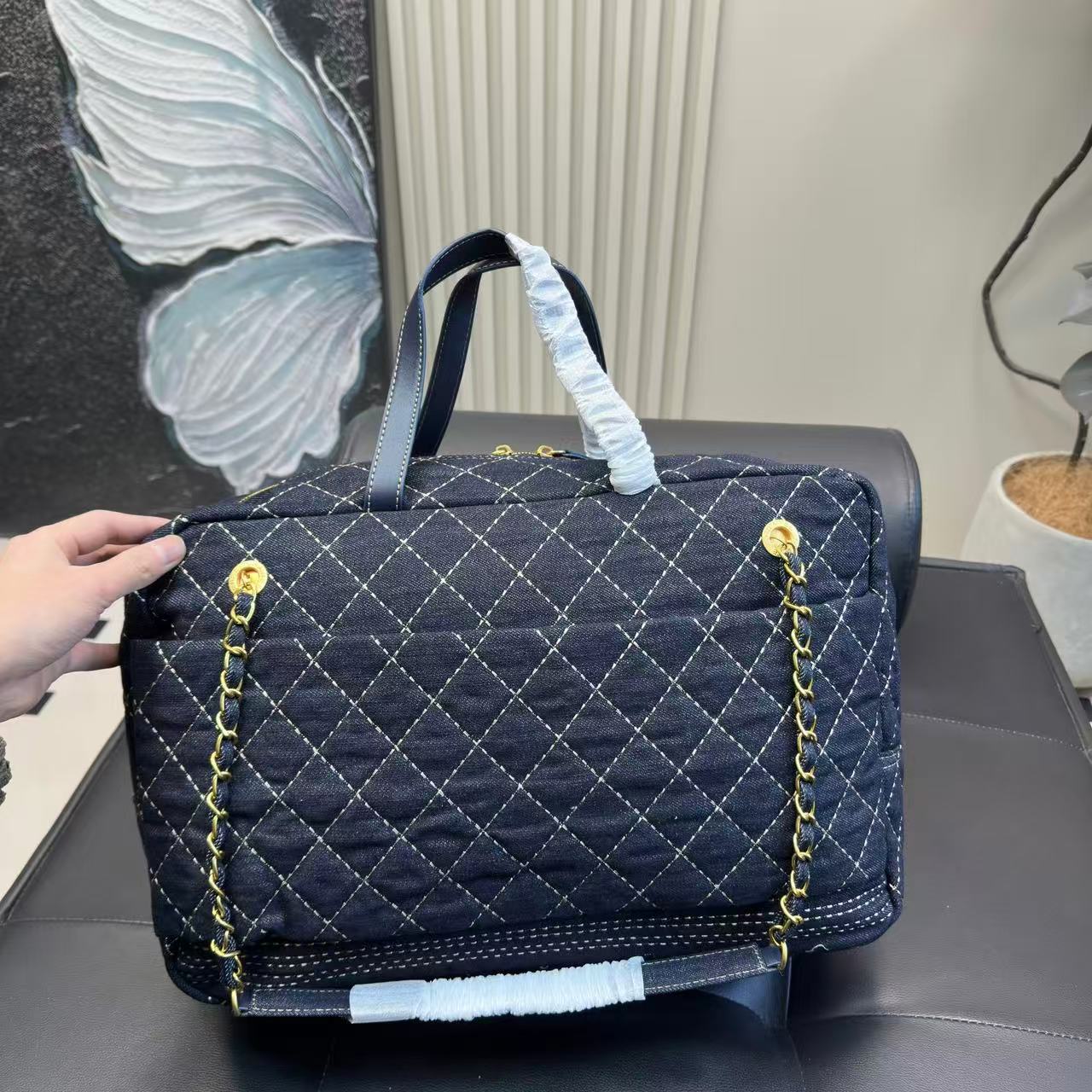 CHANE1 ダブルCチェックチェーンショッピングバッグ【50％割引+送料無料】