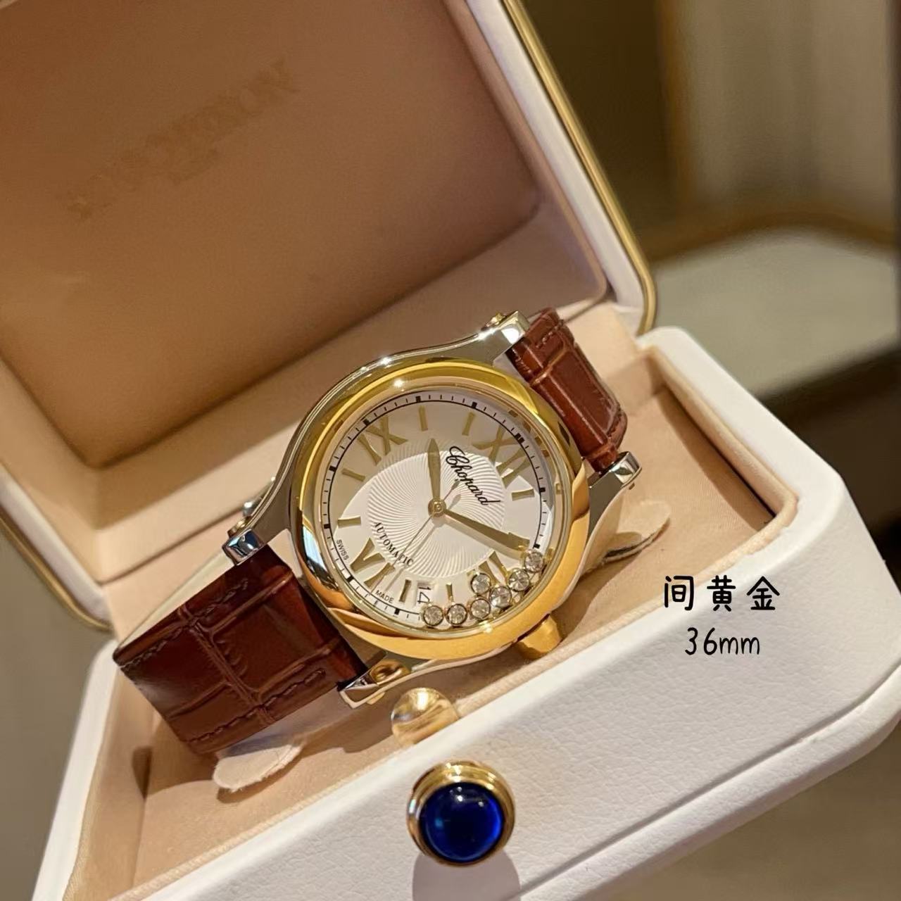 Ch0pard HAPPY DIAMONDSダイヤモンドレザーストラップウォッチ【50％割引+送料無料】