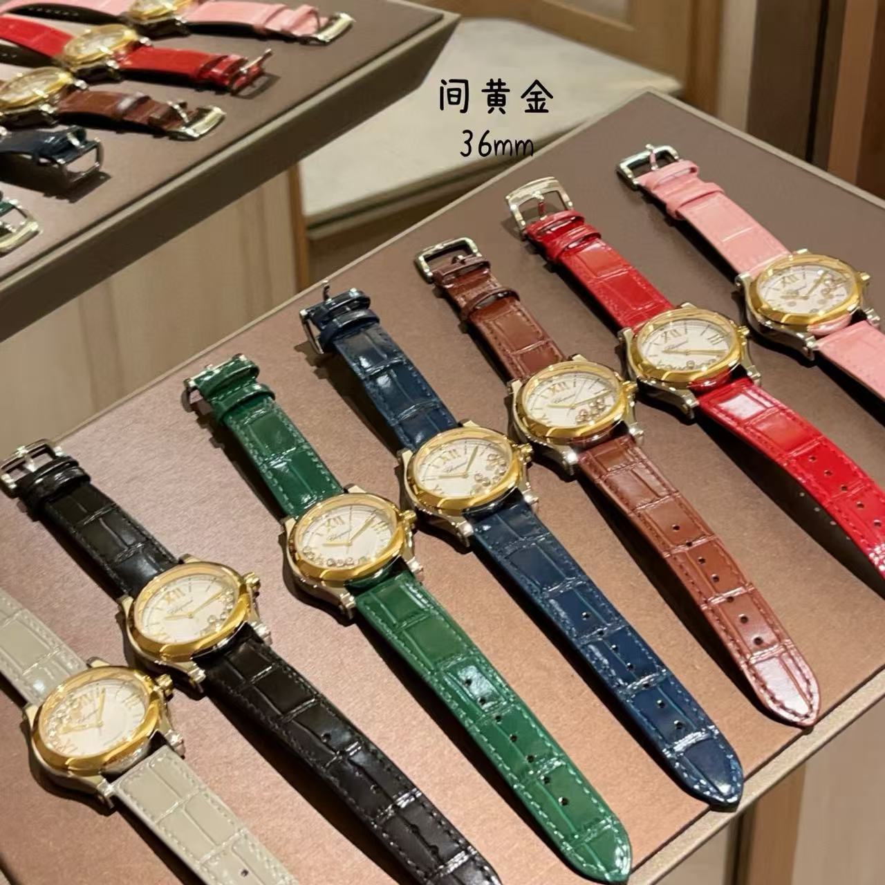 Ch0pard HAPPY DIAMONDSダイヤモンドレザーストラップウォッチ【50％割引+送料無料】