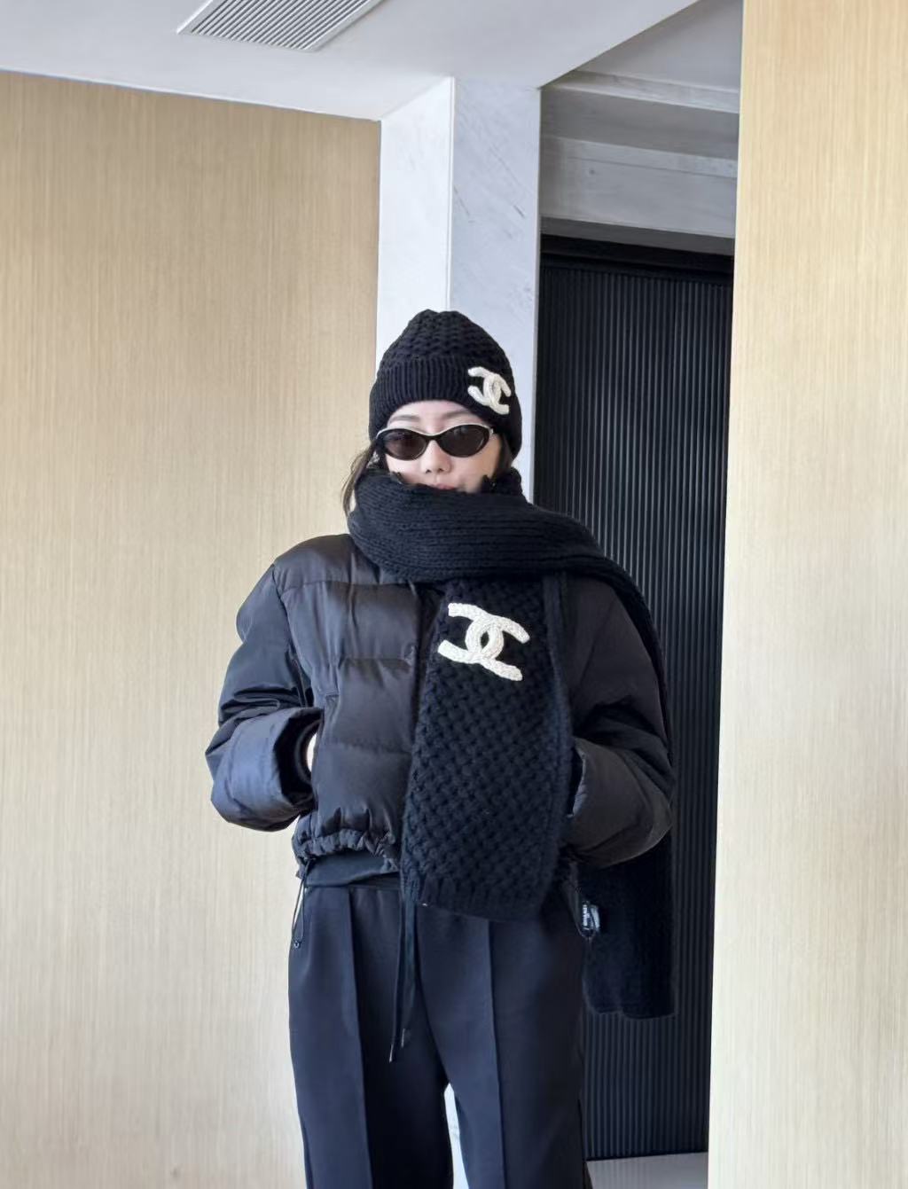 CHANE1 ダブルC ハット+スカーフ ツーピースセット【50％割引+送料無料】