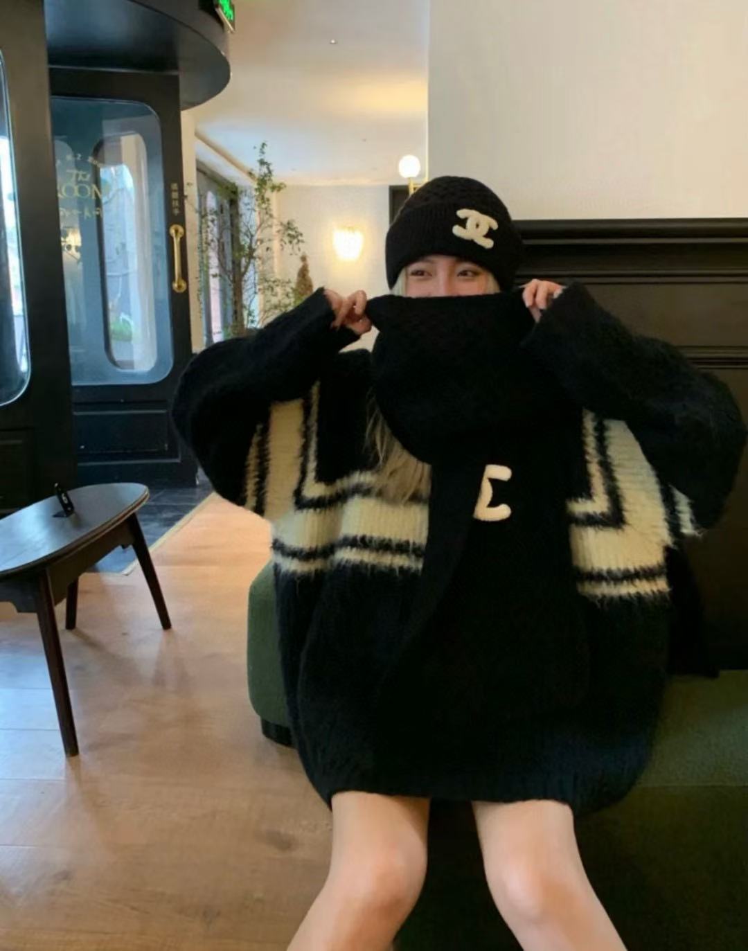 CHANE1 ダブルC ハット+スカーフ ツーピースセット【50％割引+送料無料】