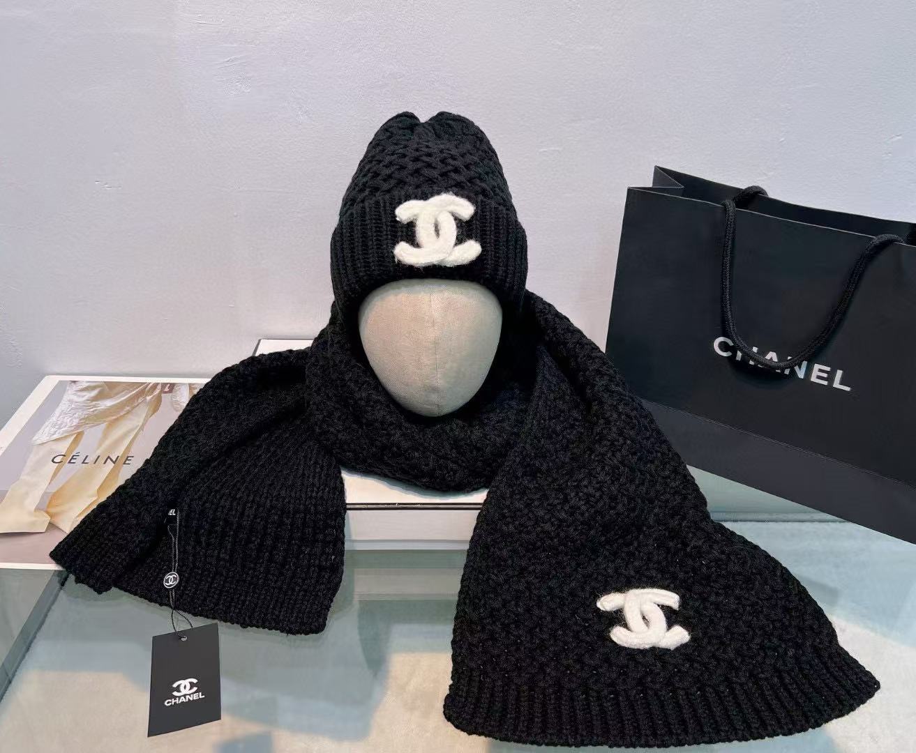 CHANE1 ダブルC ハット+スカーフ ツーピースセット【50％割引+送料無料】