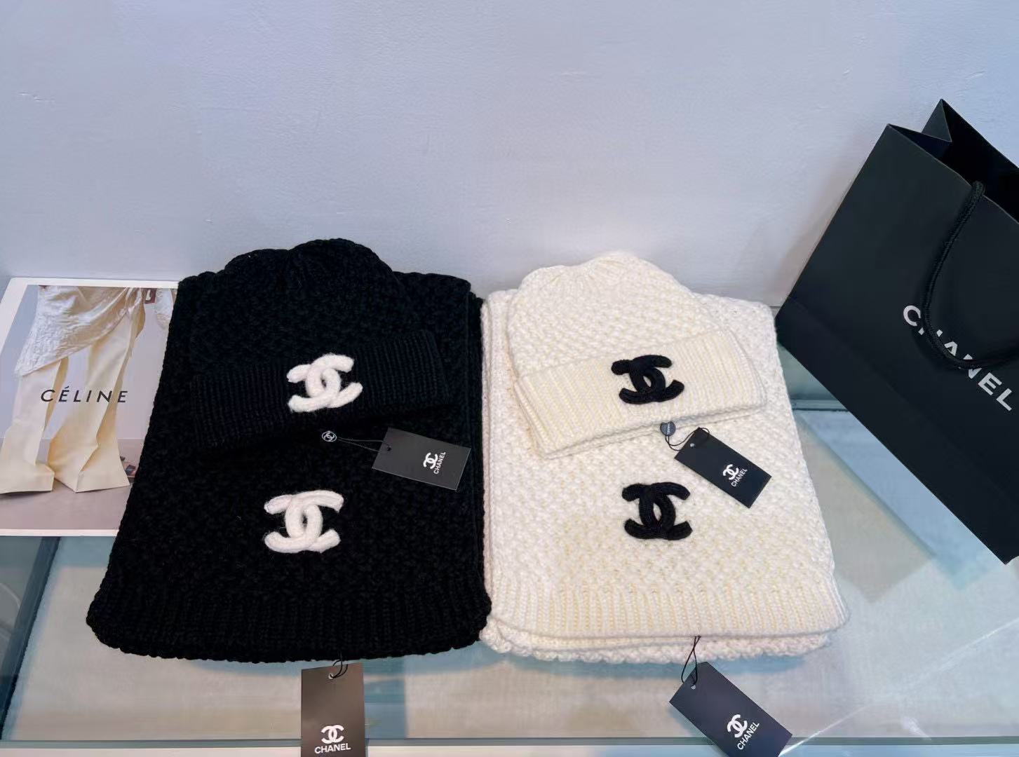 CHANE1 ダブルC ハット+スカーフ ツーピースセット【50％割引+送料無料】