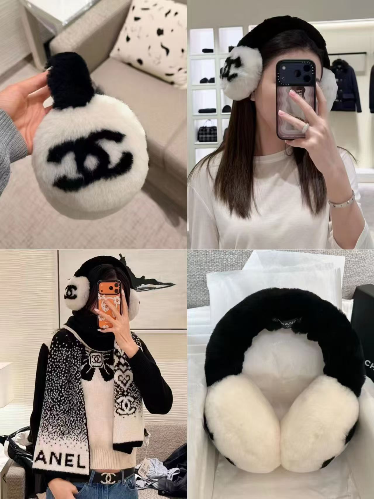 CHANE1 ダブルC ブラック&ホワイト イヤーマフ【50%割引+送料無料】