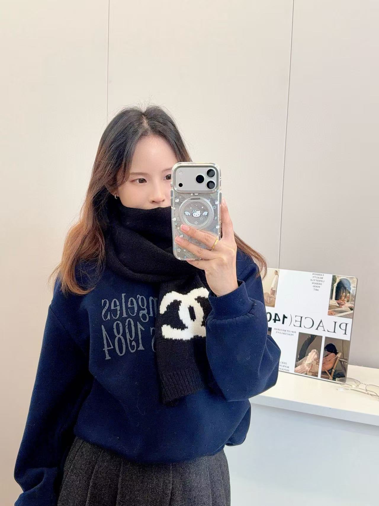 CHANE1 シンプルダブルC カシミアスカーフ【50％割引+送料無料】
