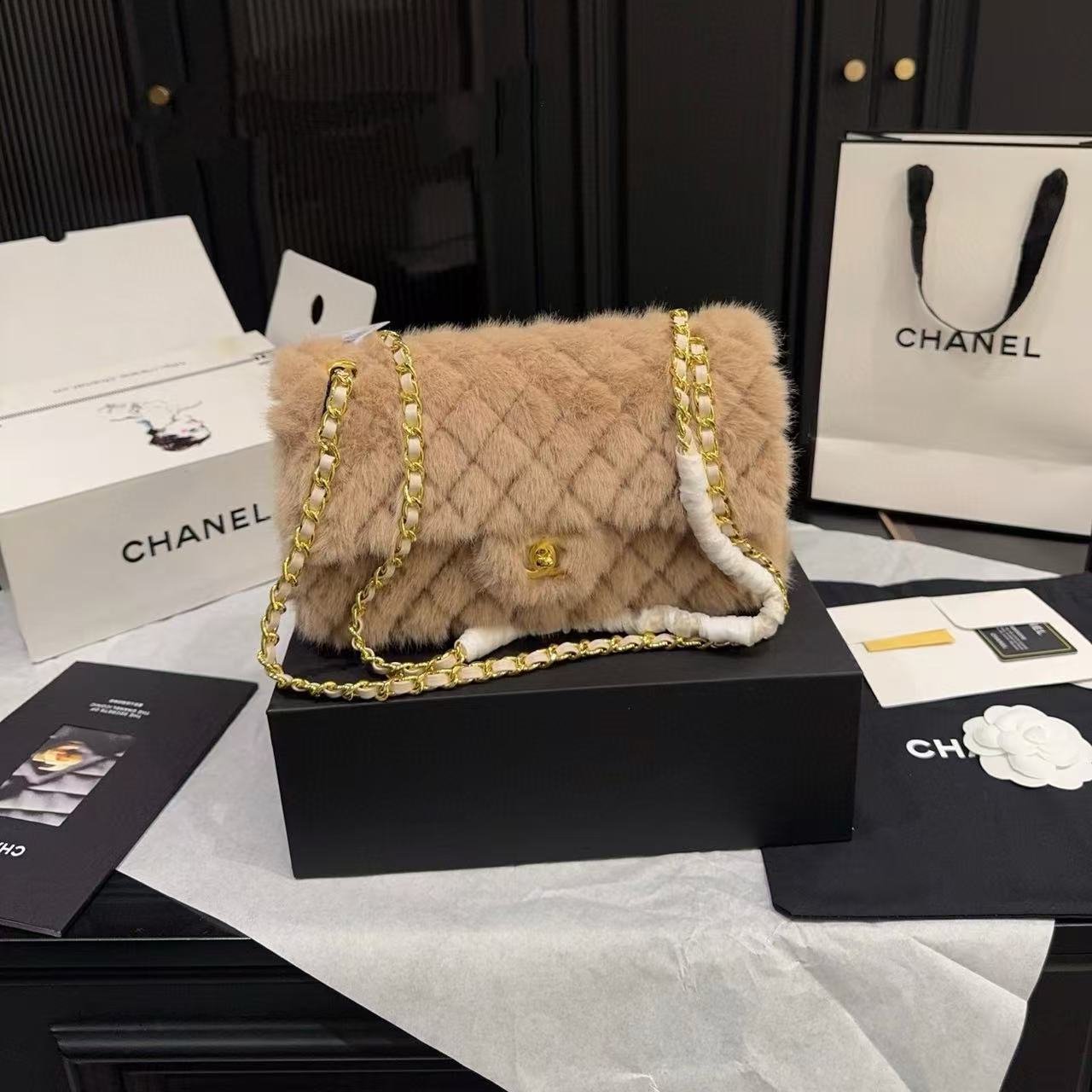 CHANE1 ミンクファーチェーンショルダー/クロスボディバッグ【50％割引+送料無料】
