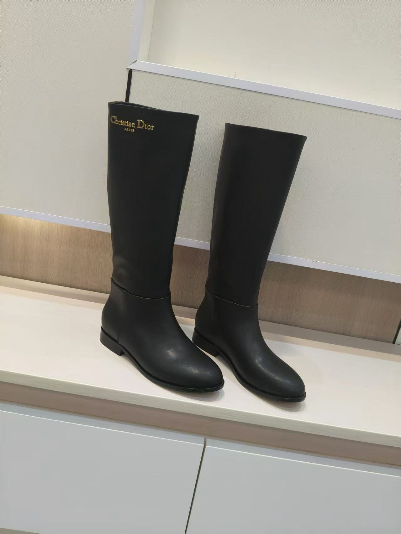 DIOR 高品質シンプルレターカウハイドサイハイブーツ【50％割引+送料無料】