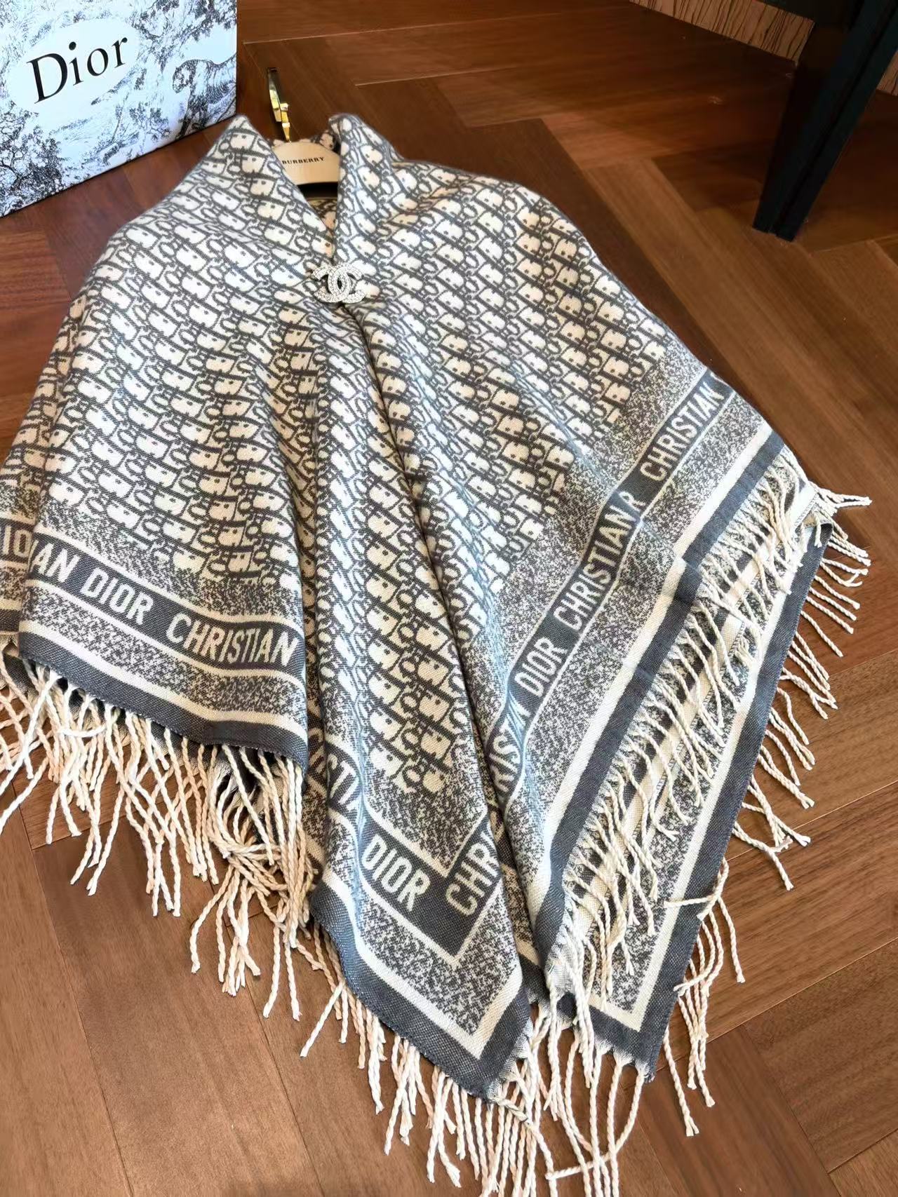 DIOR タッセルプリント カシミアブランケット【50％割引+送料無料】