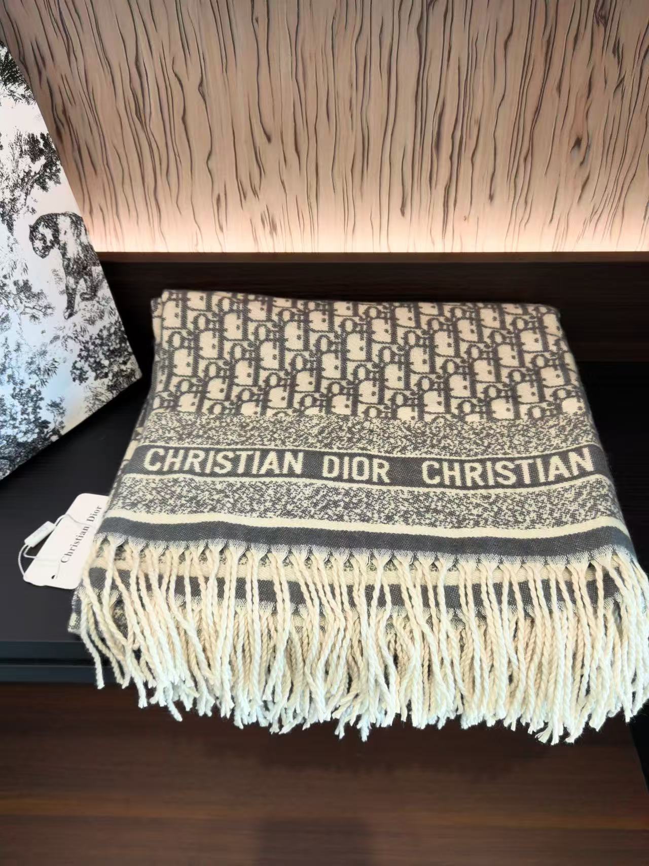 DIOR タッセルプリント カシミアブランケット【50％割引+送料無料】