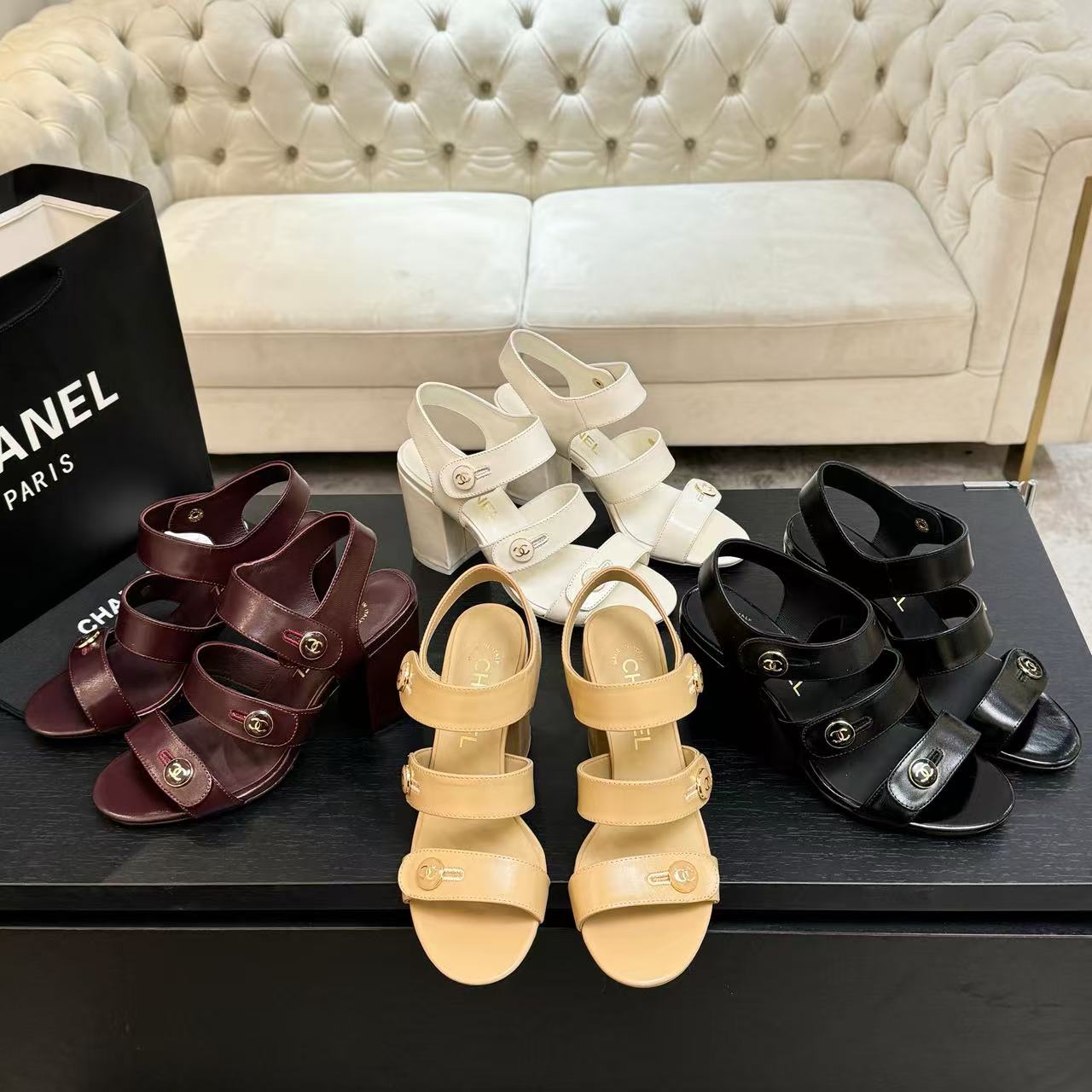 CHANE1 高品質ダブルCボタンハイヒール【50％割引+送料無料】