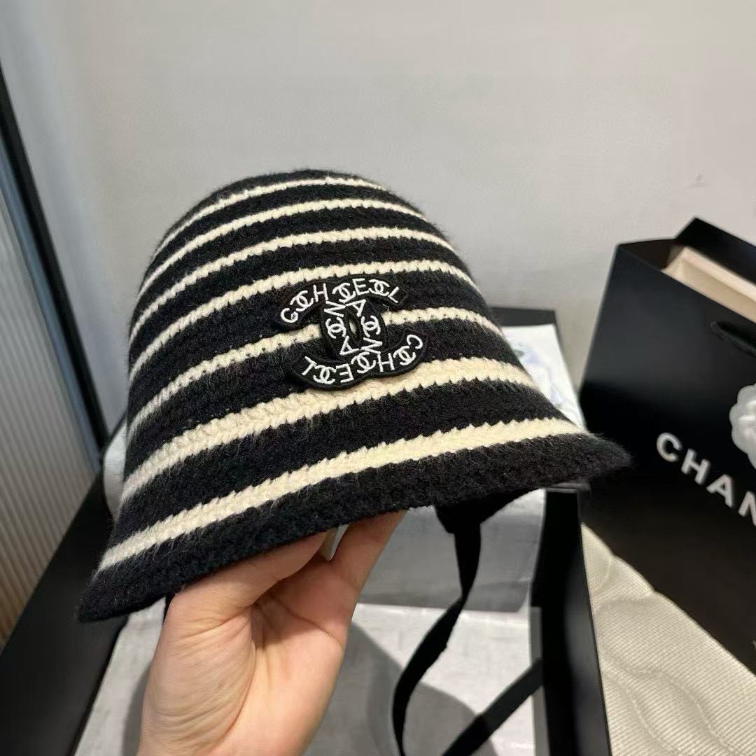 CHANE1 ダブルC ストライプ フィッシャーマンハット【50％割引+送料無料】