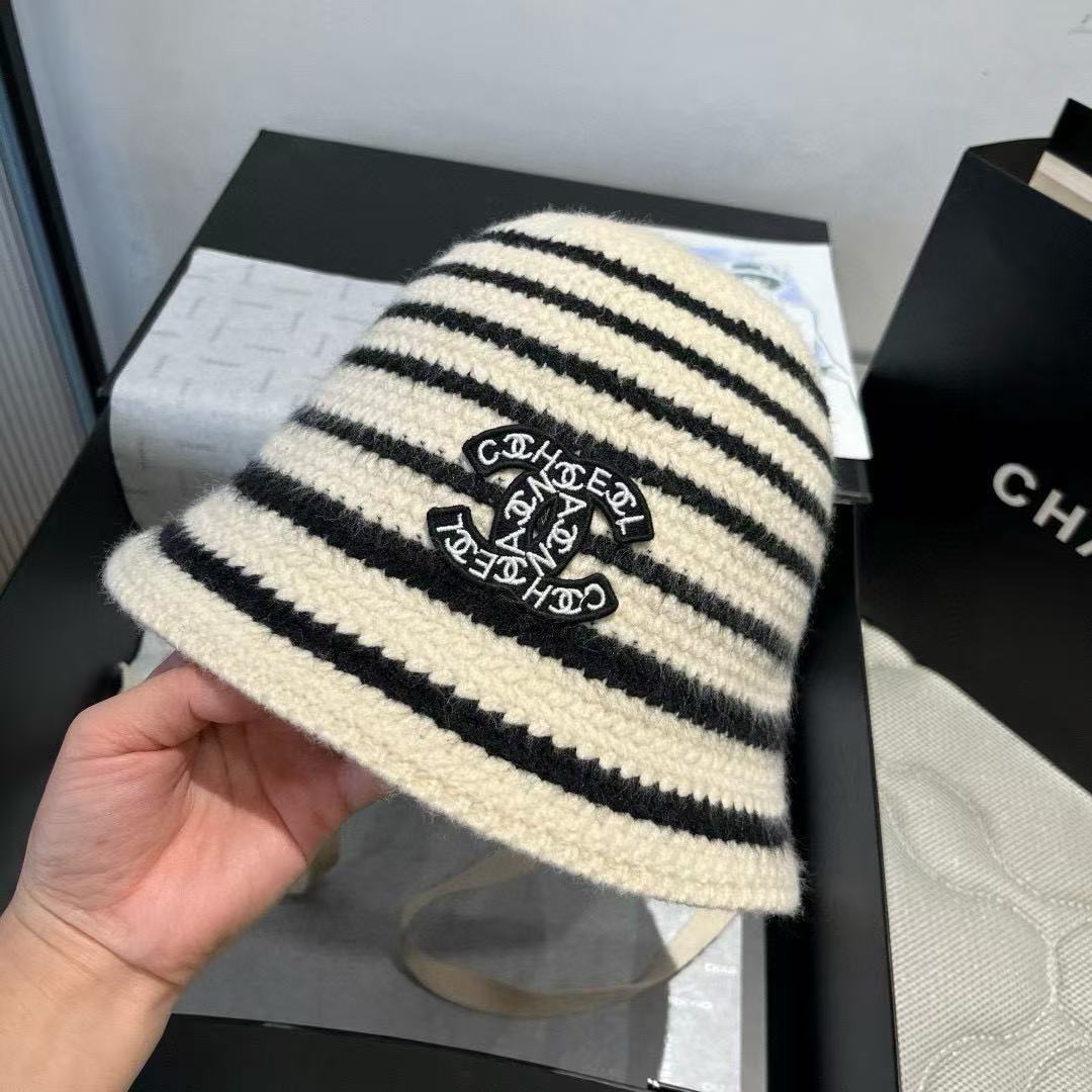 CHANE1 ダブルC ストライプ フィッシャーマンハット【50％割引+送料無料】