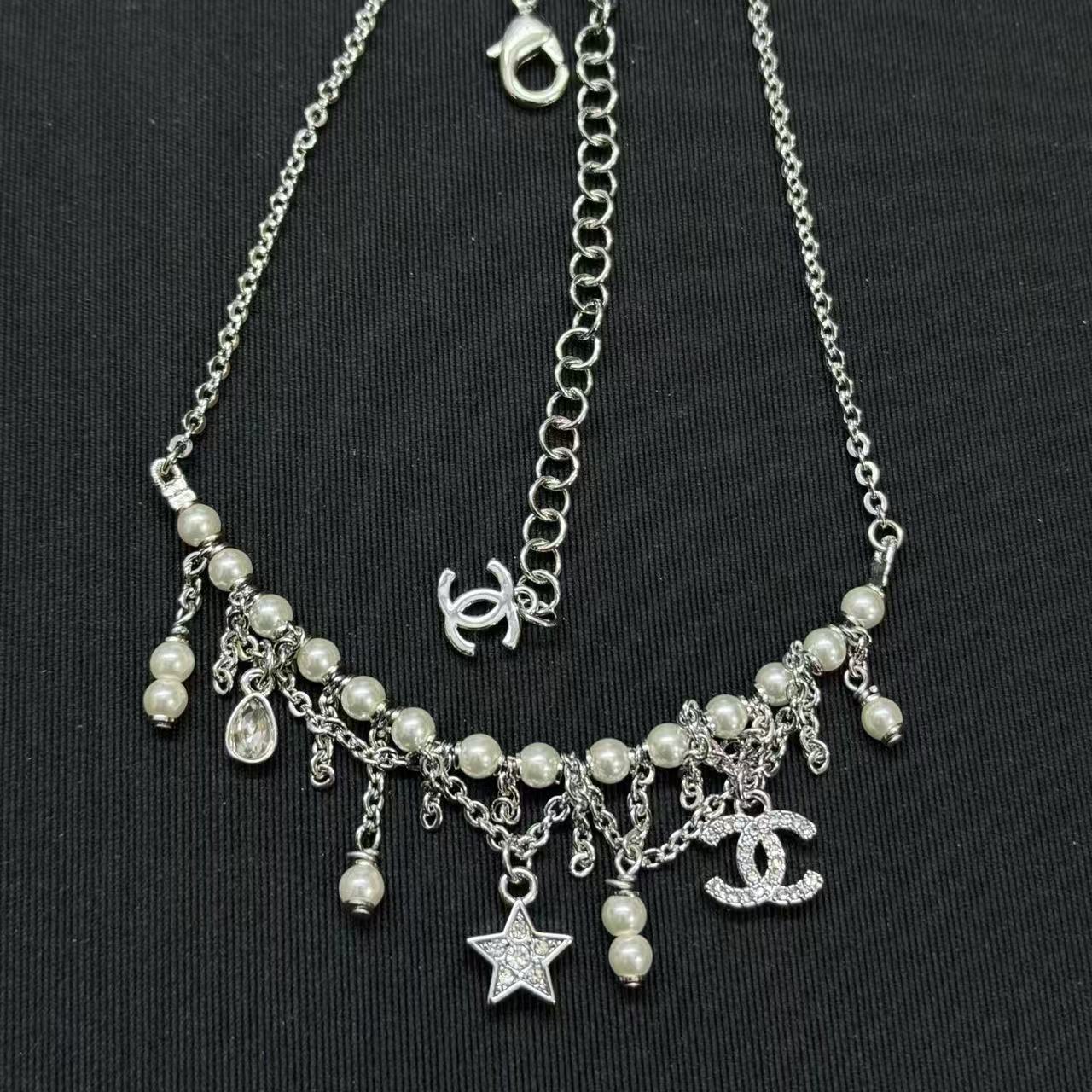 CHANE1 五芒星 ダブルC パールネックレス【50％割引+送料無料】