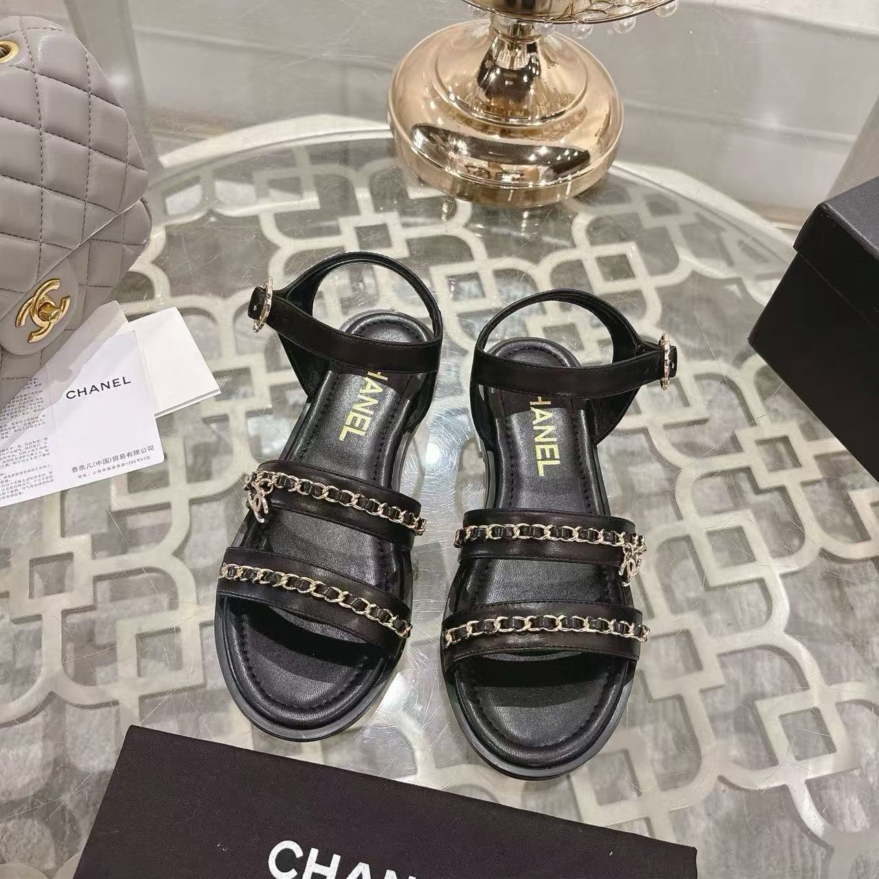 CHANE1 高品質シープスキンチェーンフラットサンダル【50％割引+送料無料】