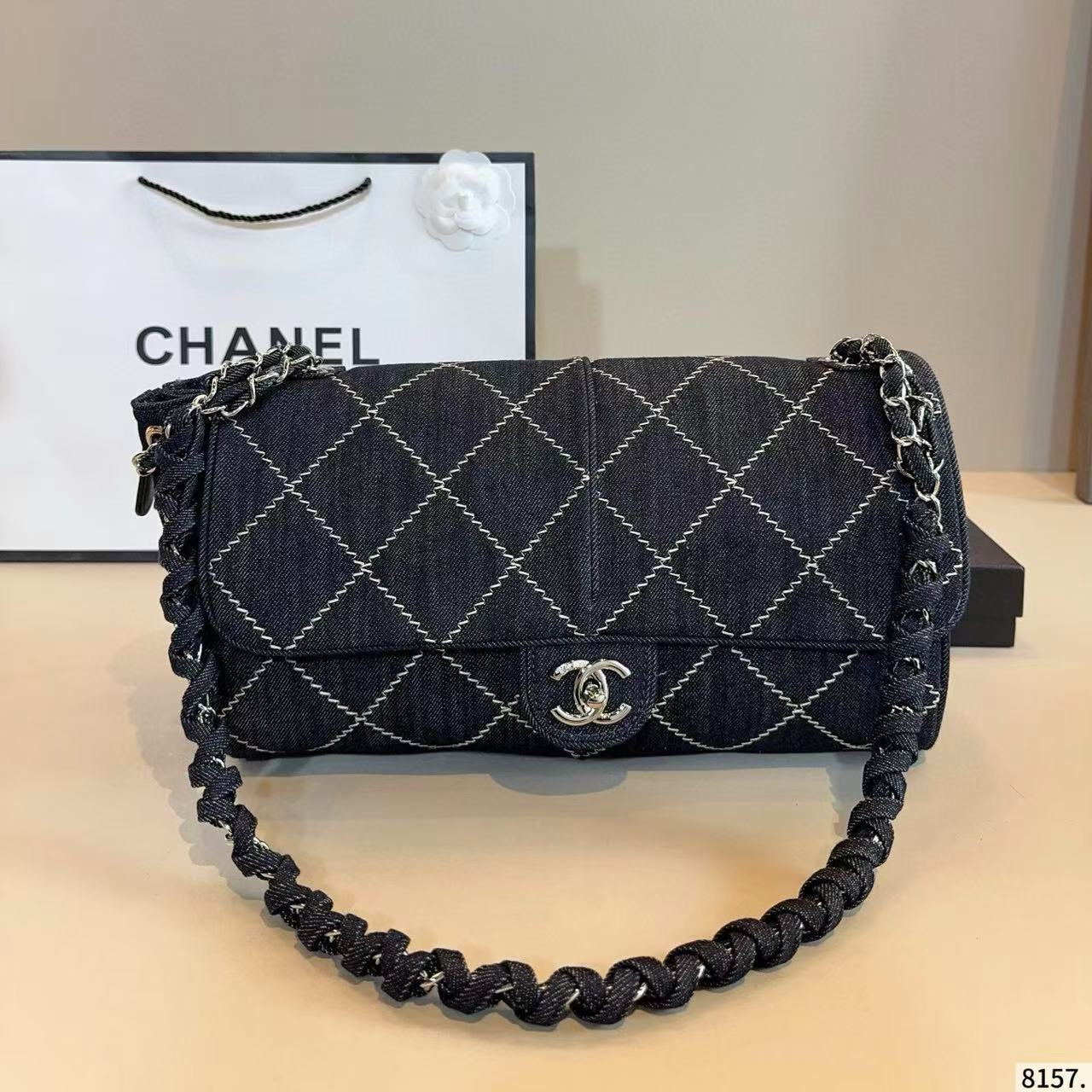 CHANE1 高品質チェック柄デニムチェーンショルダーバッグ【50％割引+送料無料】