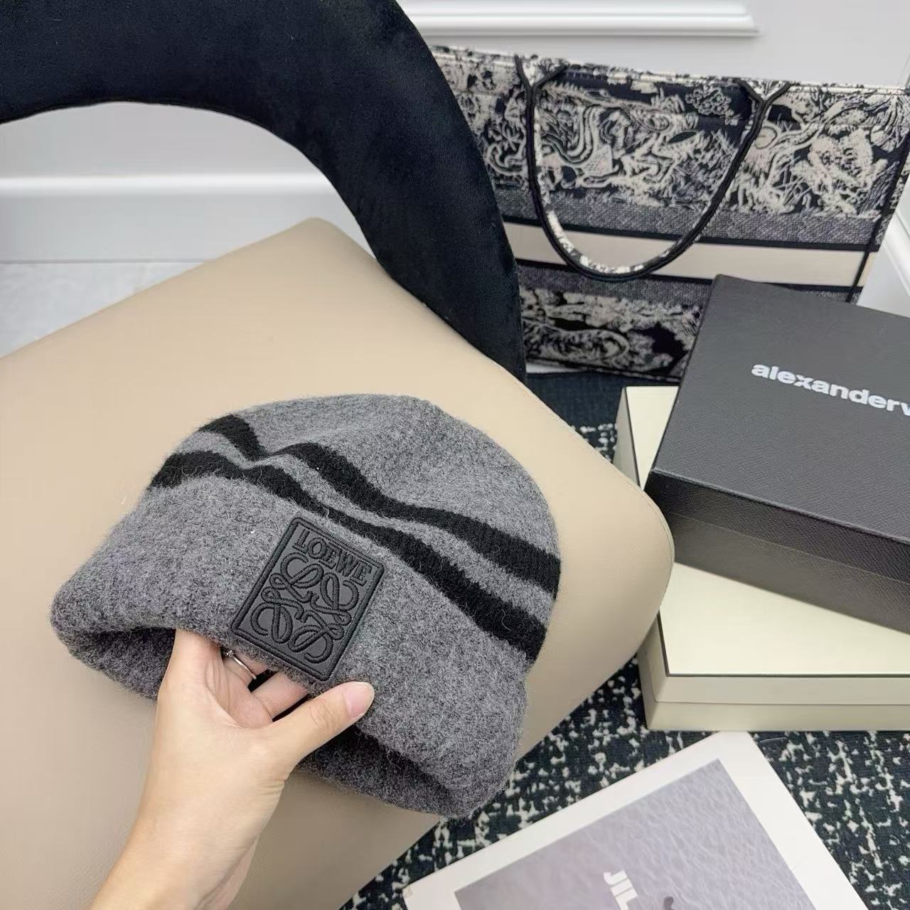 L0WEW カラーブロック ロゴ ウールハット【50％割引+送料無料】