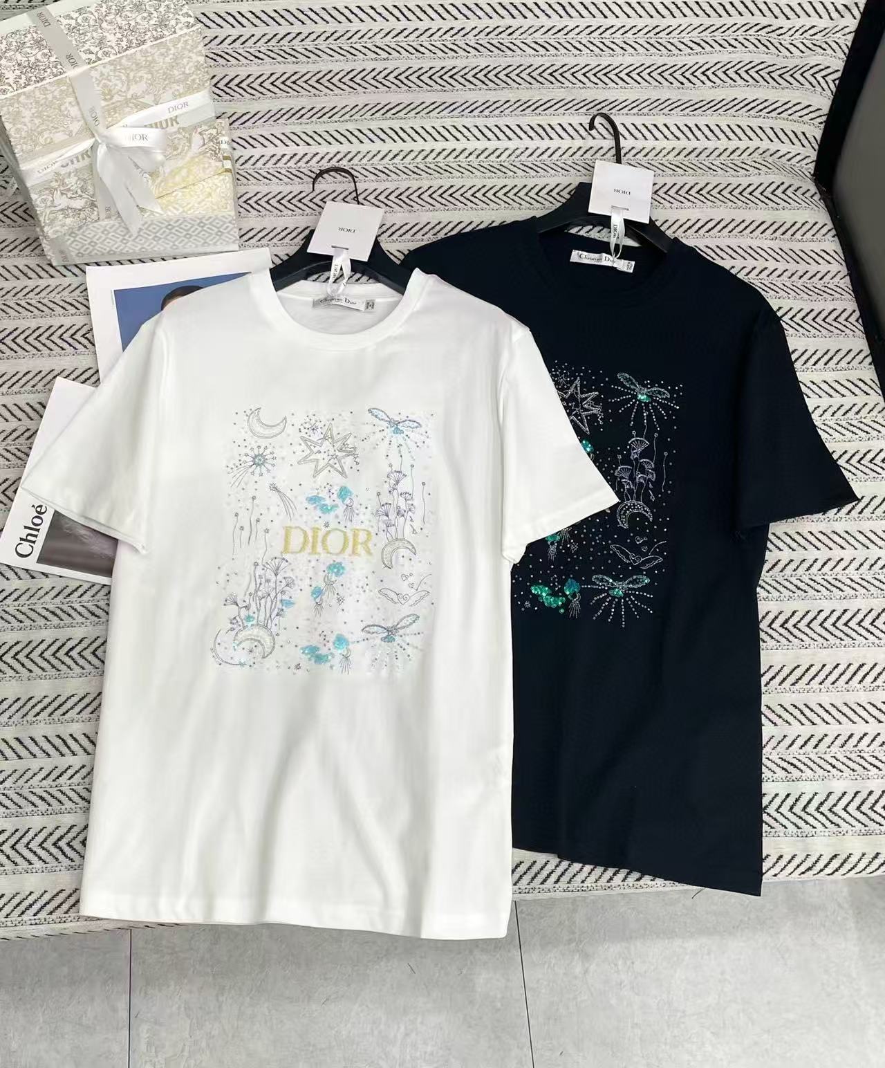 DIOR 五芒星ビーズバタフライレターTシャツ【50％割引+送料無料】